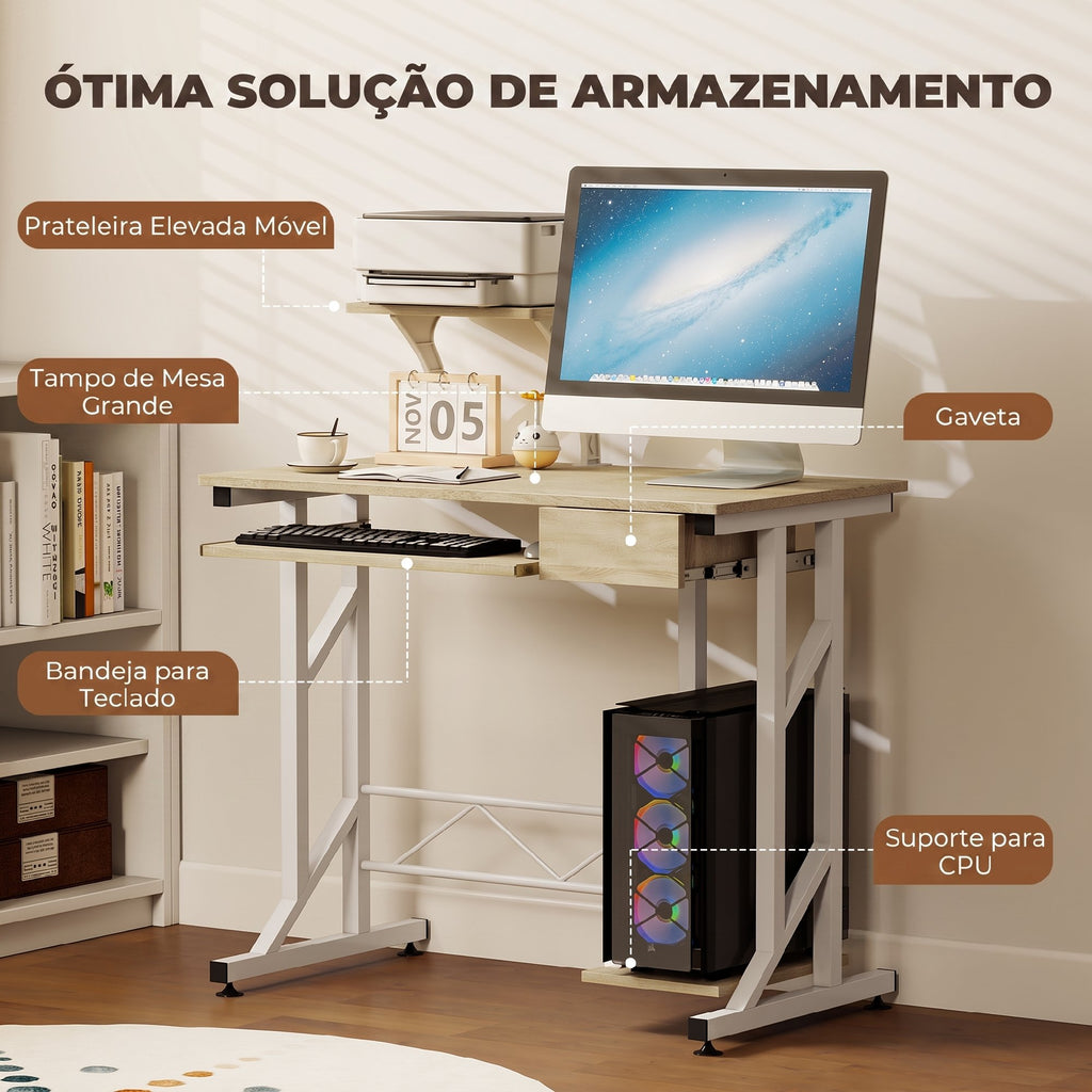 HOMCOM Secretária para Computador com Gaveta e Bandeja, 90x50x100 cm