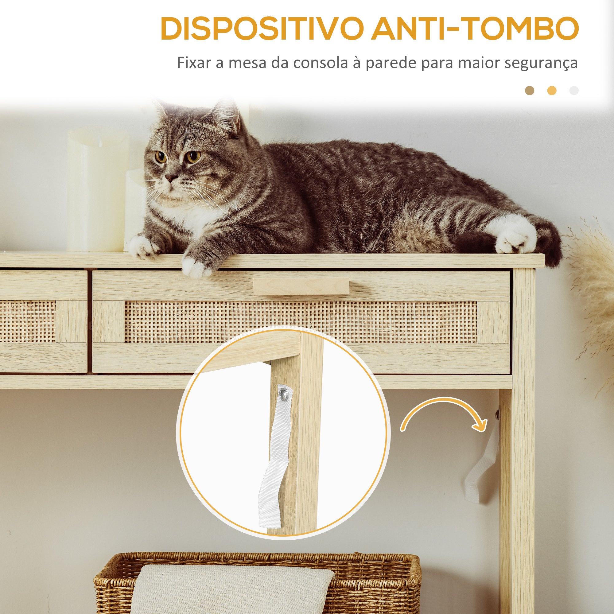 HOMCOM Mesa Consola Rústica com 2 Gavetas e Prateleira, Natural