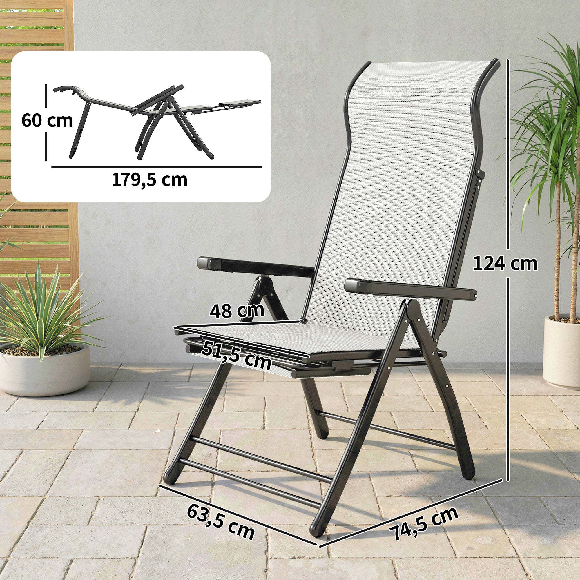 Outsunny Conjunto de 2 Cadeiras Reclináveis Dobráveis de Jardim, Cinza Claro