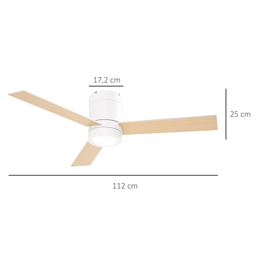 HOMCOM Ventoinha de Teto com Luz LED, 3 Velocidades, Ø112cm Branco