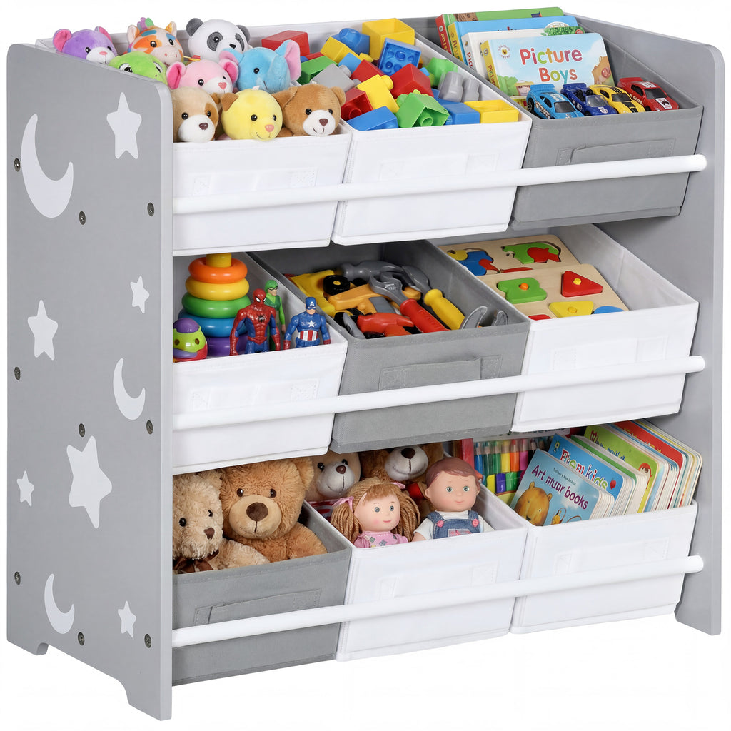 ZONEKIZ Estante para Brinquedos 9 Caixas, Organizador Infantil, 63x30x60 cm