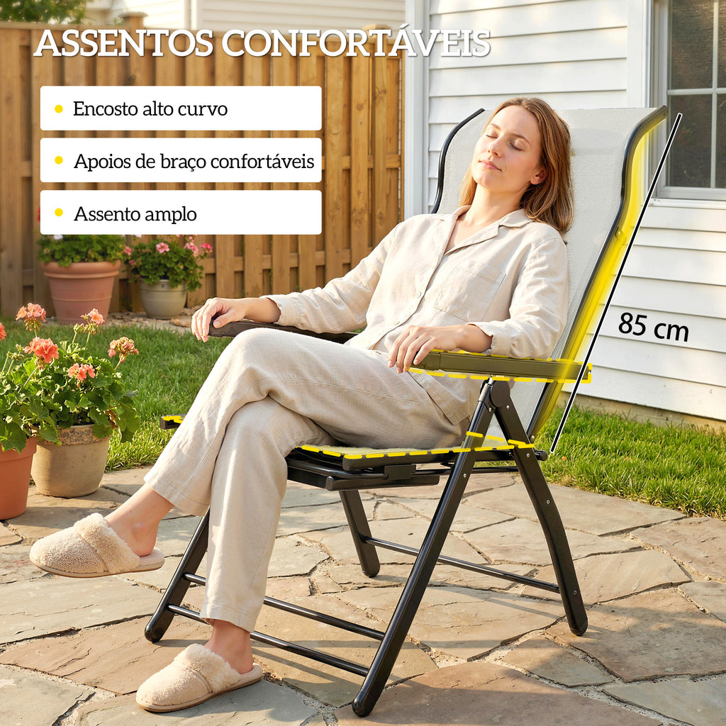 Outsunny Conjunto de 2 Cadeiras Reclináveis Dobráveis de Jardim, Cinza Claro