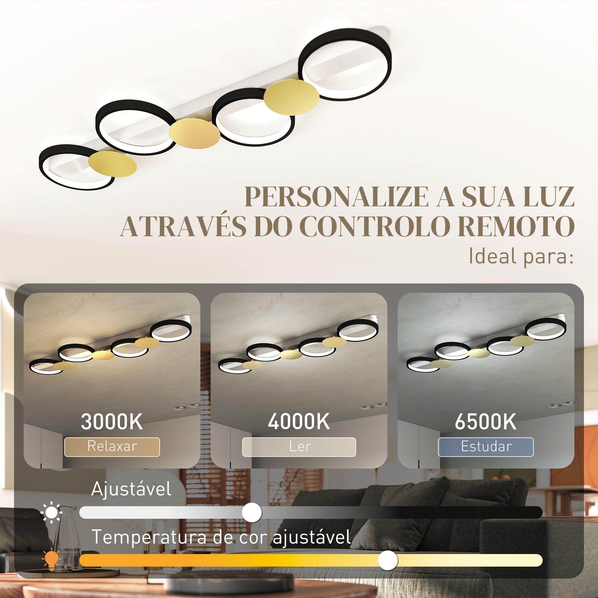 HOMCOM Candeeiro de Teto LED Regulável 4 Focos e Comando