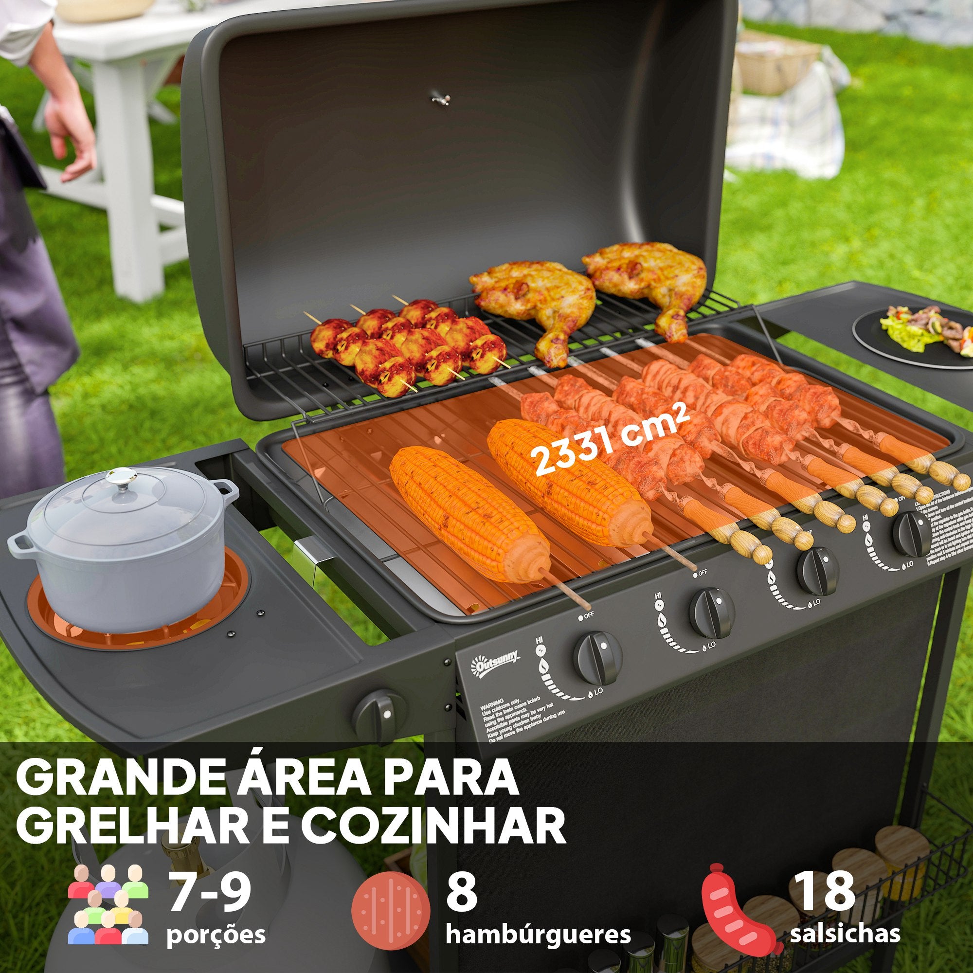 Outsunny Barbecue a Gás 4+1 Queimadores 12 kW Preto