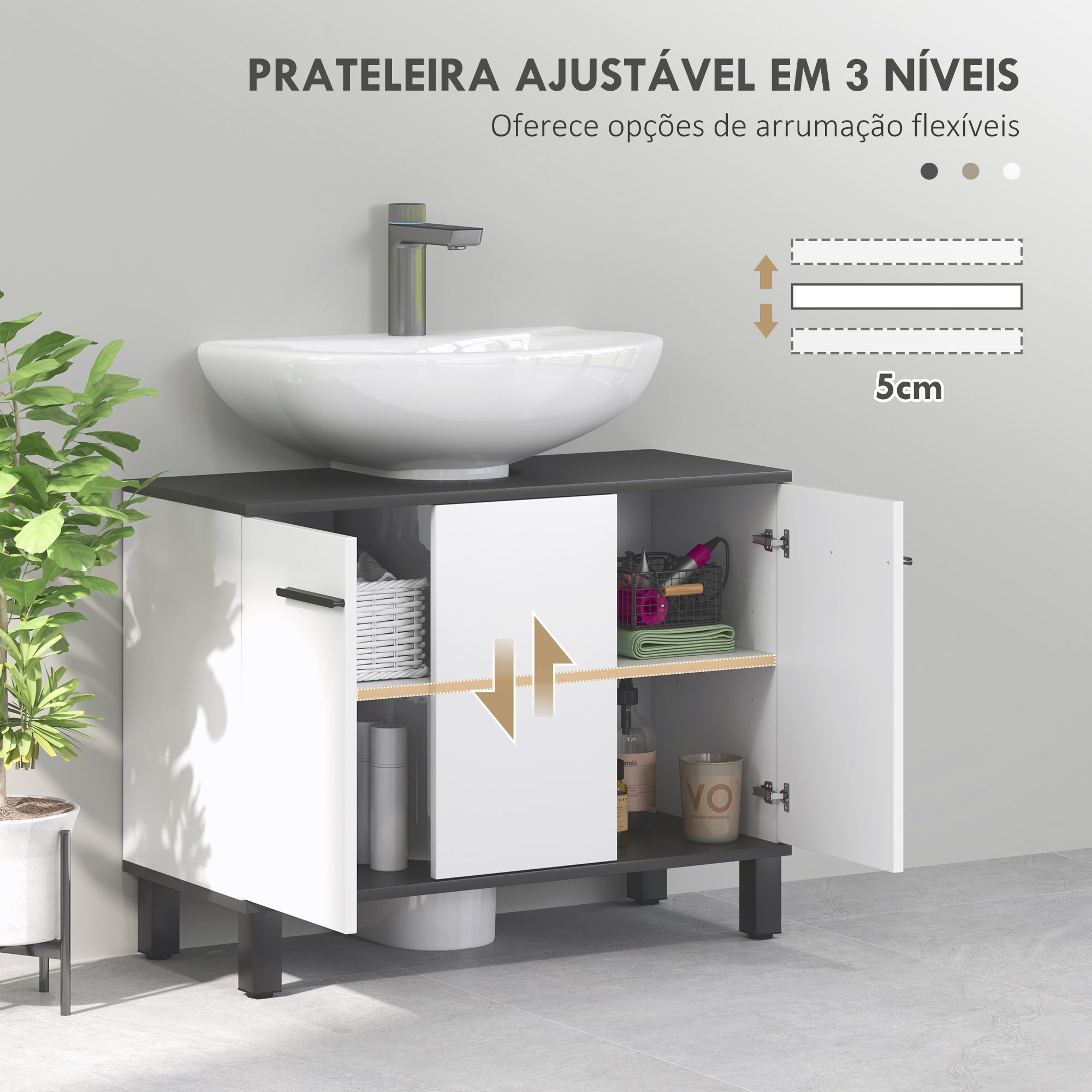 HOMCOM Móvel de Lavatório com 2 Portas, Branco 80x34x60cm