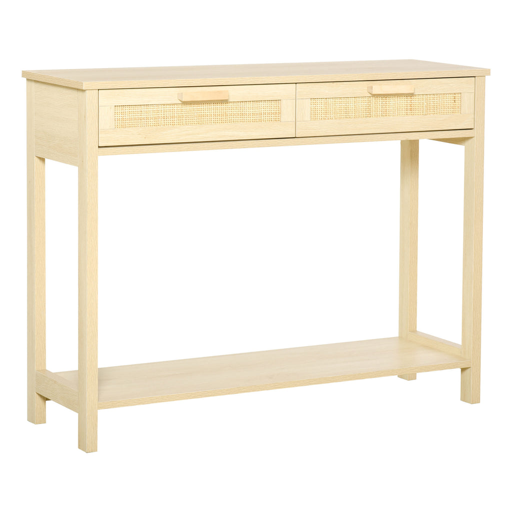 HOMCOM Mesa Consola Rústica com 2 Gavetas e Prateleira, Natural