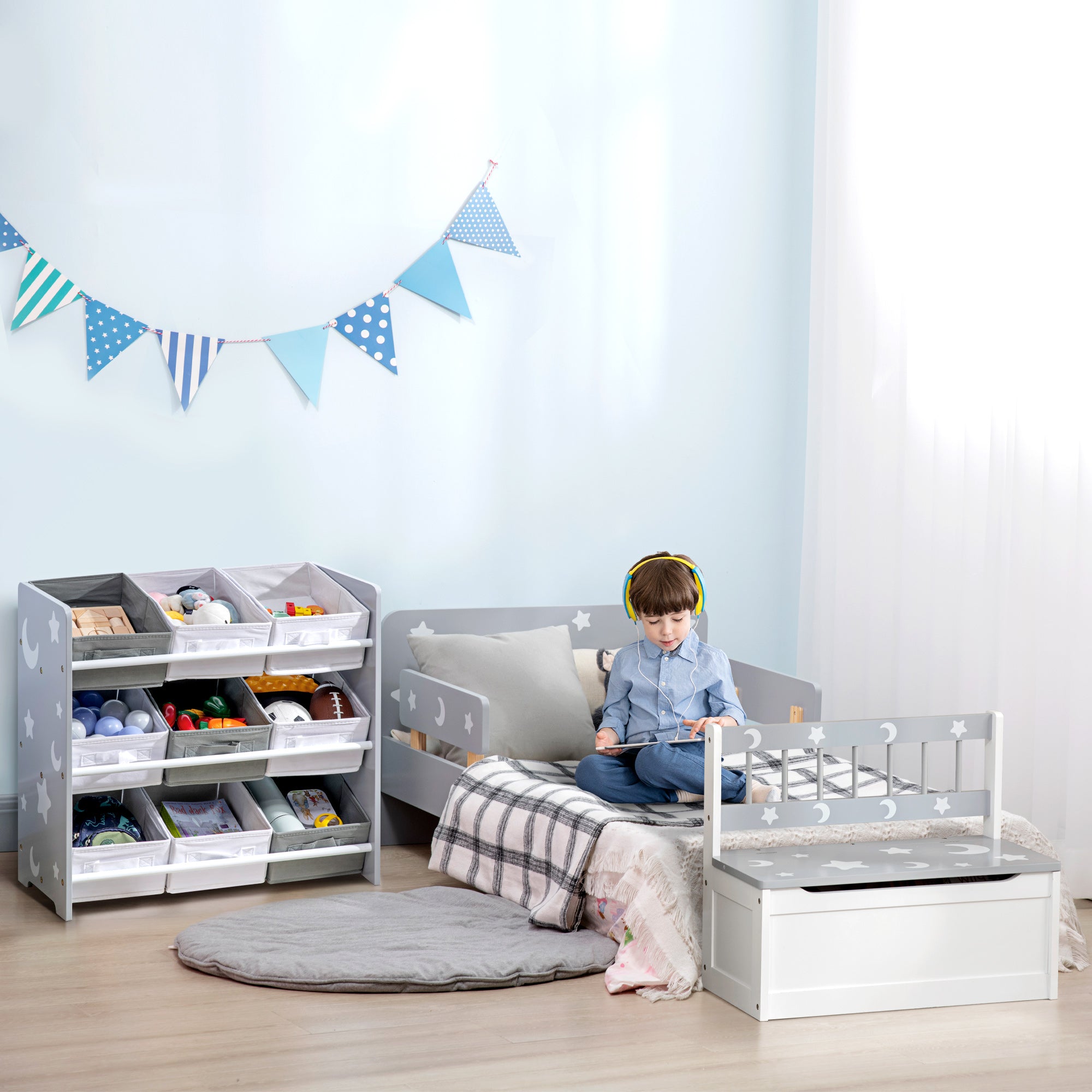 ZONEKIZ Estante para Brinquedos 9 Caixas, Organizador Infantil, 63x30x60 cm