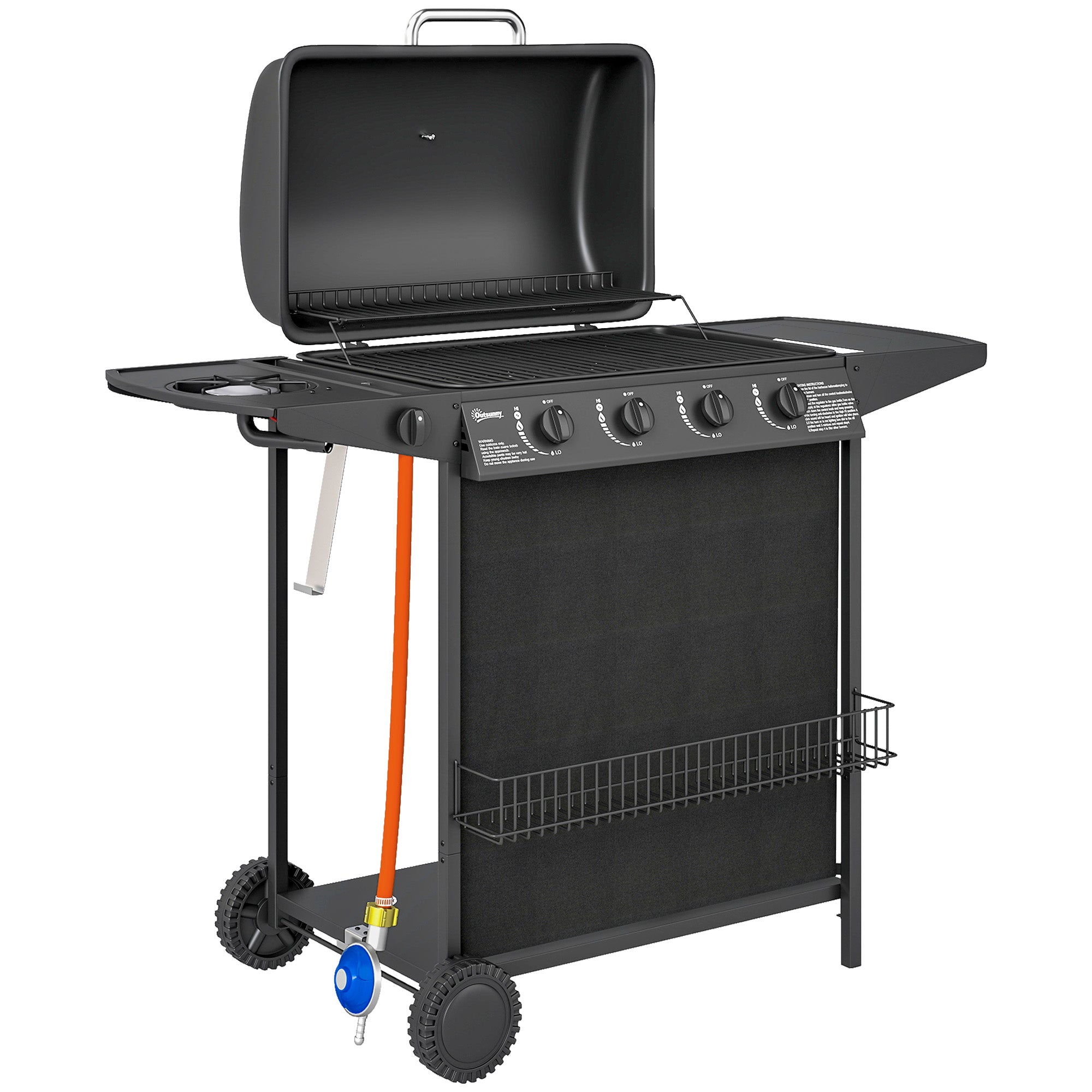 Outsunny Barbecue a Gás 4+1 Queimadores 12 kW Preto