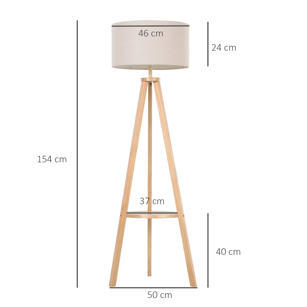 HOMCOM Candeeiro Pé Moderno Tripé Madeira 154cm