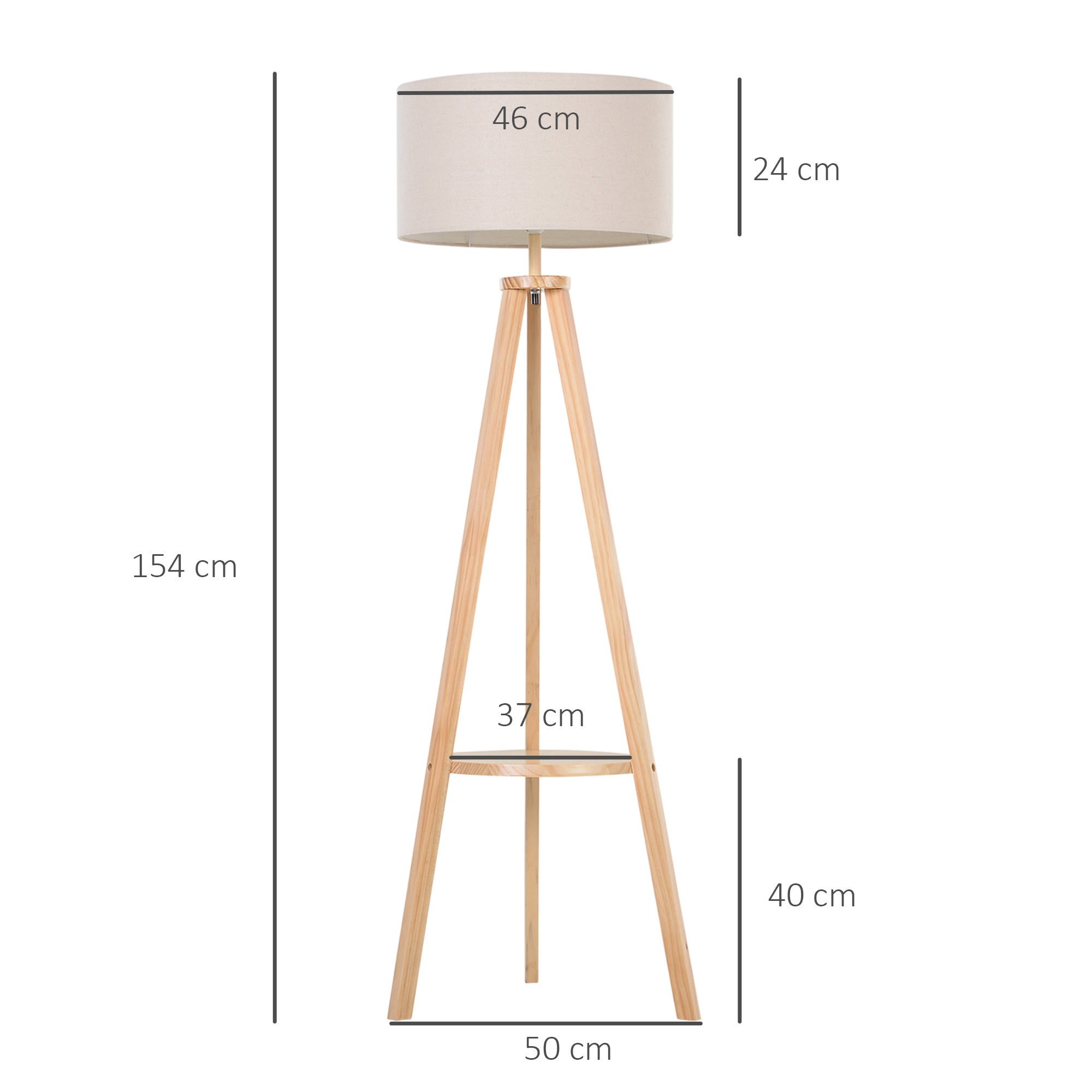 HOMCOM Candeeiro Pé Moderno Tripé Madeira 154cm