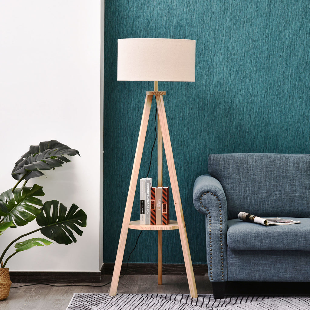 HOMCOM Candeeiro Pé Moderno Tripé Madeira 154cm