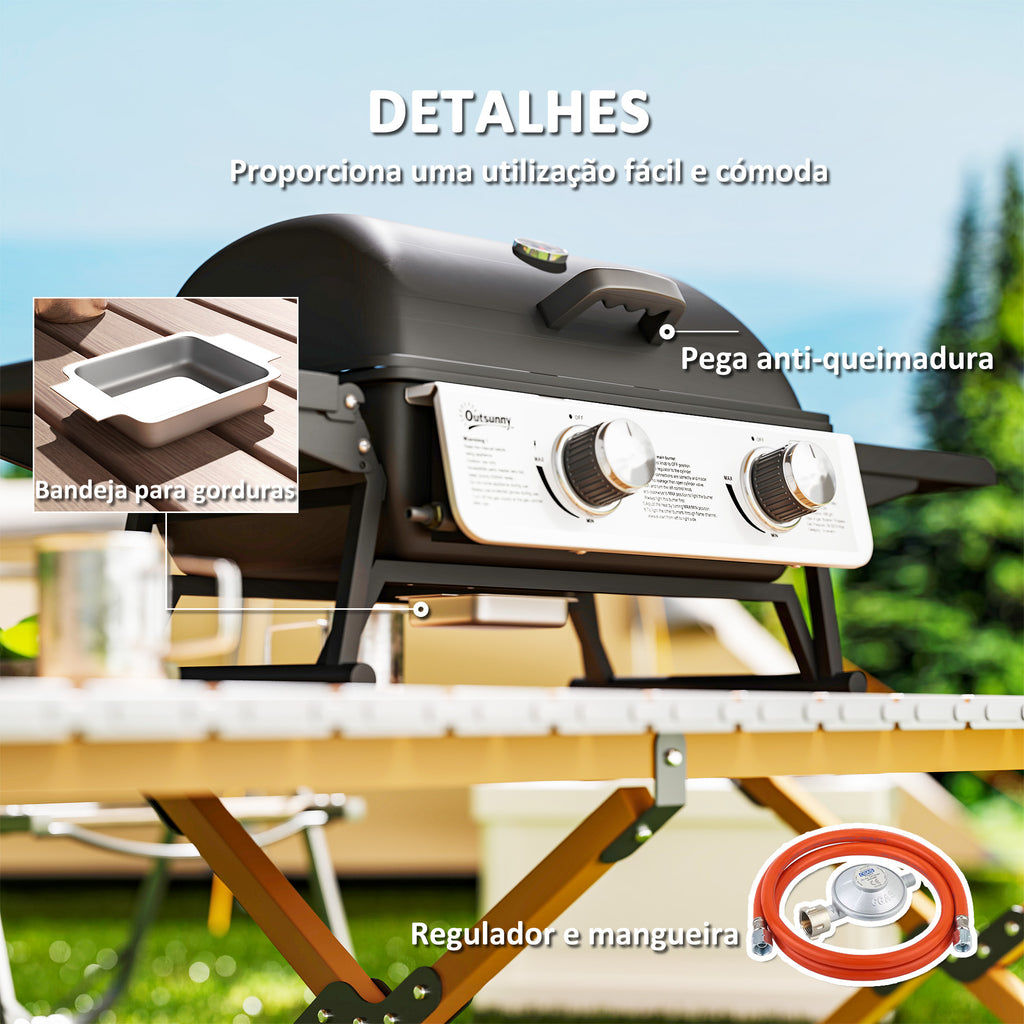 Outsunny Churrasqueira a Gás com 2 Queimadores, 101x48x41 cm Preto