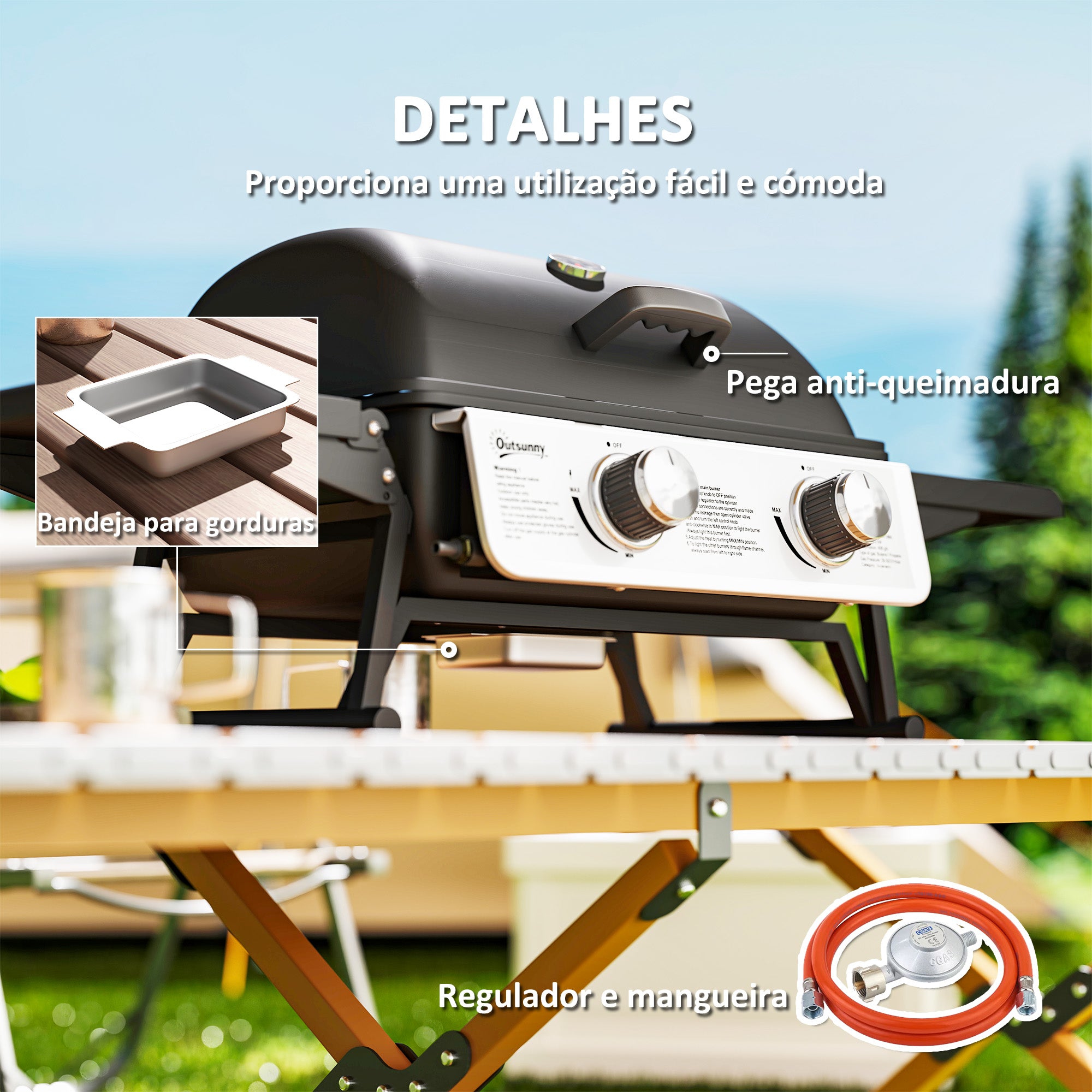 Outsunny Churrasqueira a Gás com 2 Queimadores, 101x48x41 cm Preto