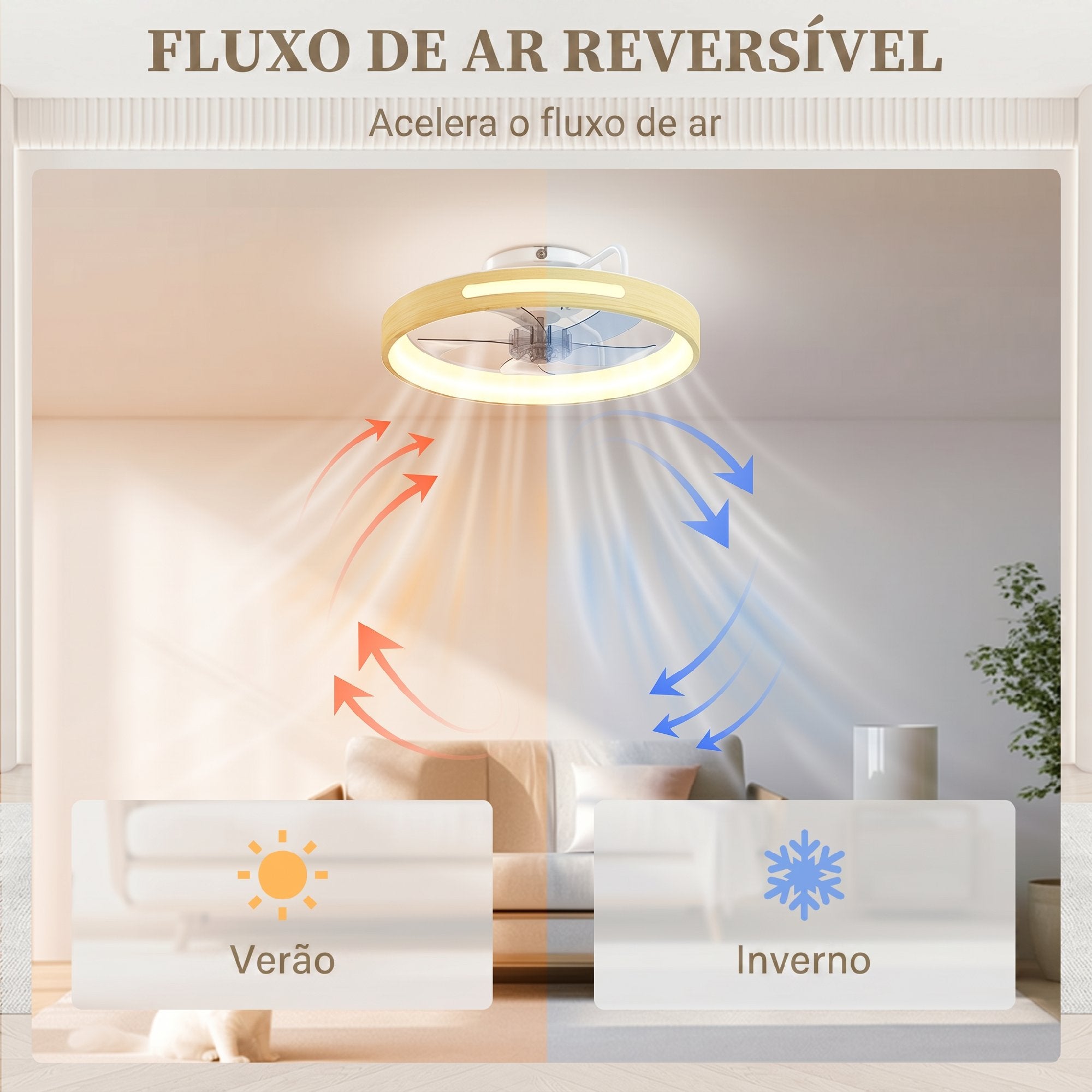 HOMCOM Ventilador de Teto LED 40W Motor DC 6 Velocidades Madeira Natural