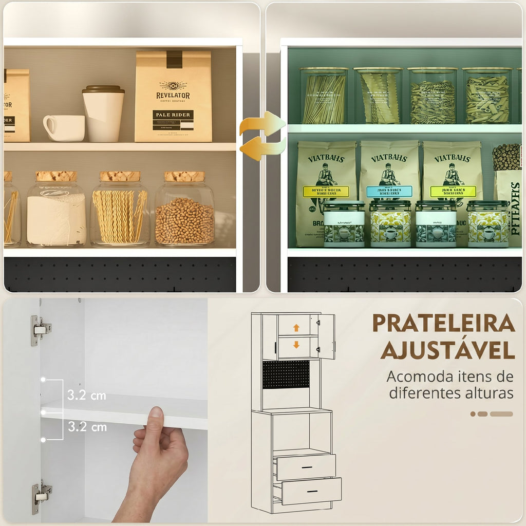 HOMCOM Armário Auxiliar de Cozinha para Micro-ondas com Painel Perfurado Branco