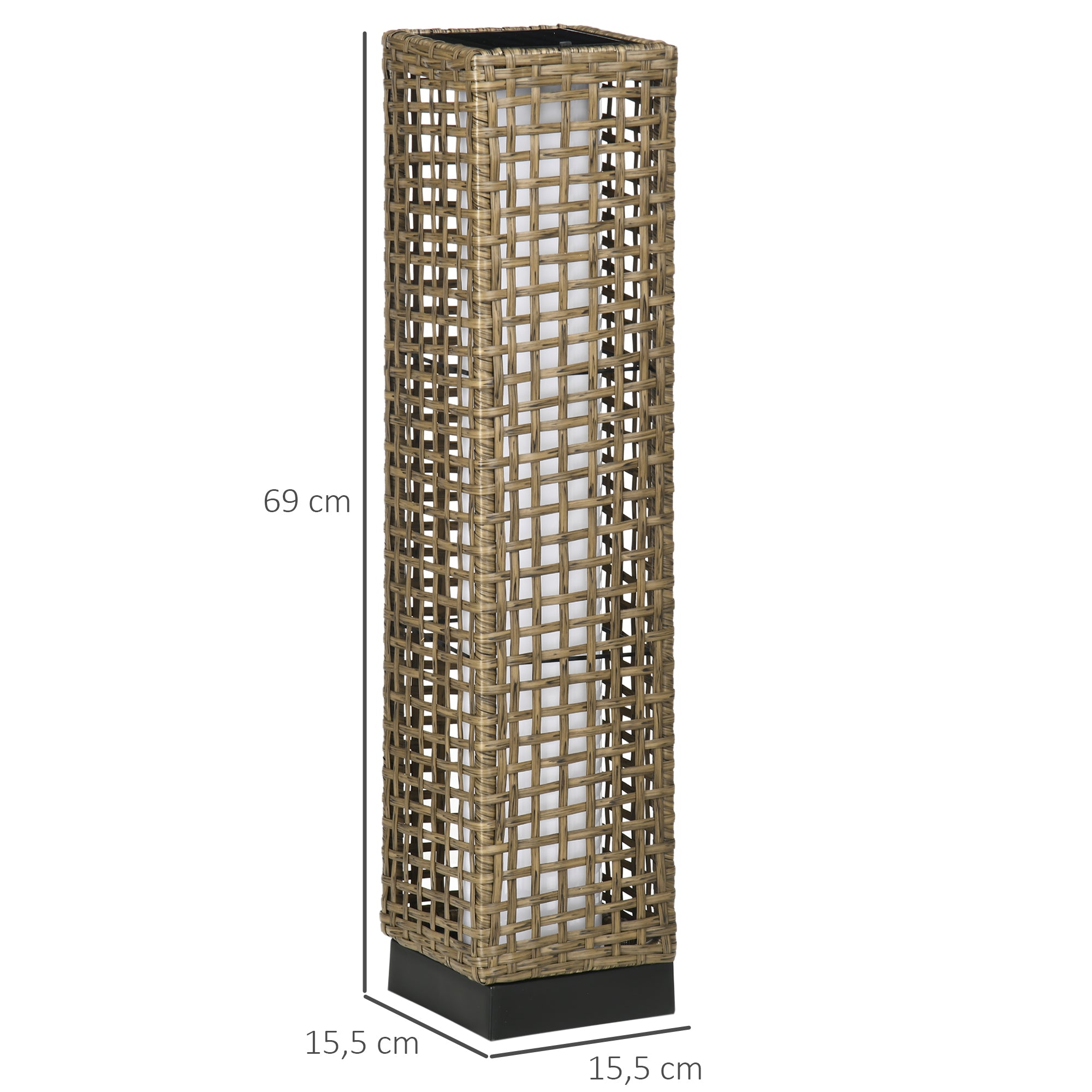 Outsunny Candeeiro Solar de Vime LED, 15,5x15,5x69cm, Marrom Areia