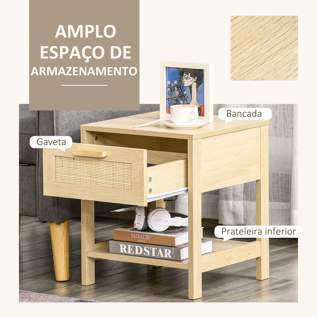 HOMCOM Mesa de Cabeceira com Gaveta em Vime, 40x40x48 cm