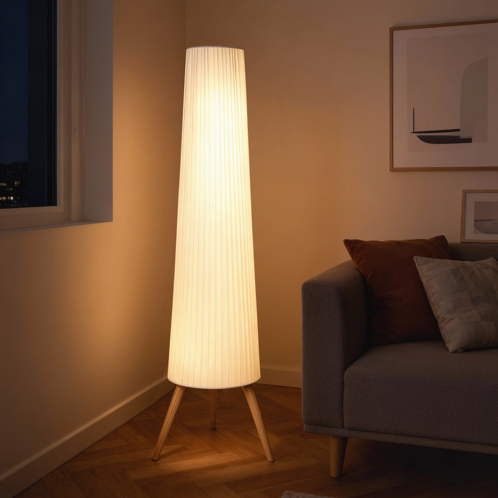 HOMCOM Candeeiro de Pé com Tripé, Madeira e Tecido, 153 cm