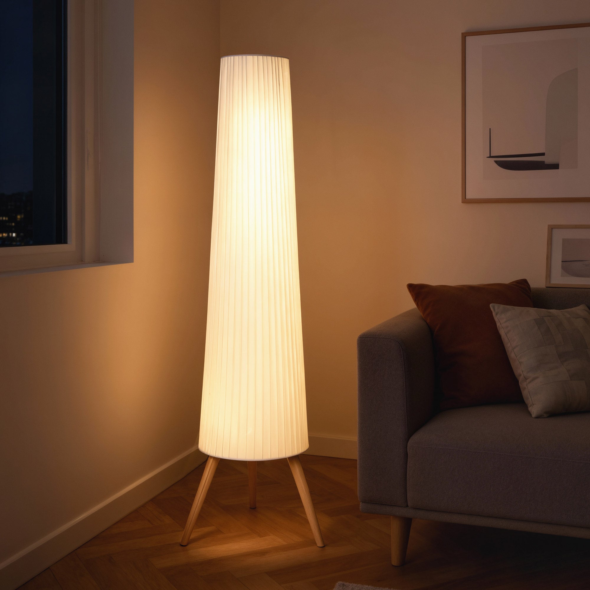 HOMCOM Candeeiro de Pé com Tripé, Madeira e Tecido, 153 cm