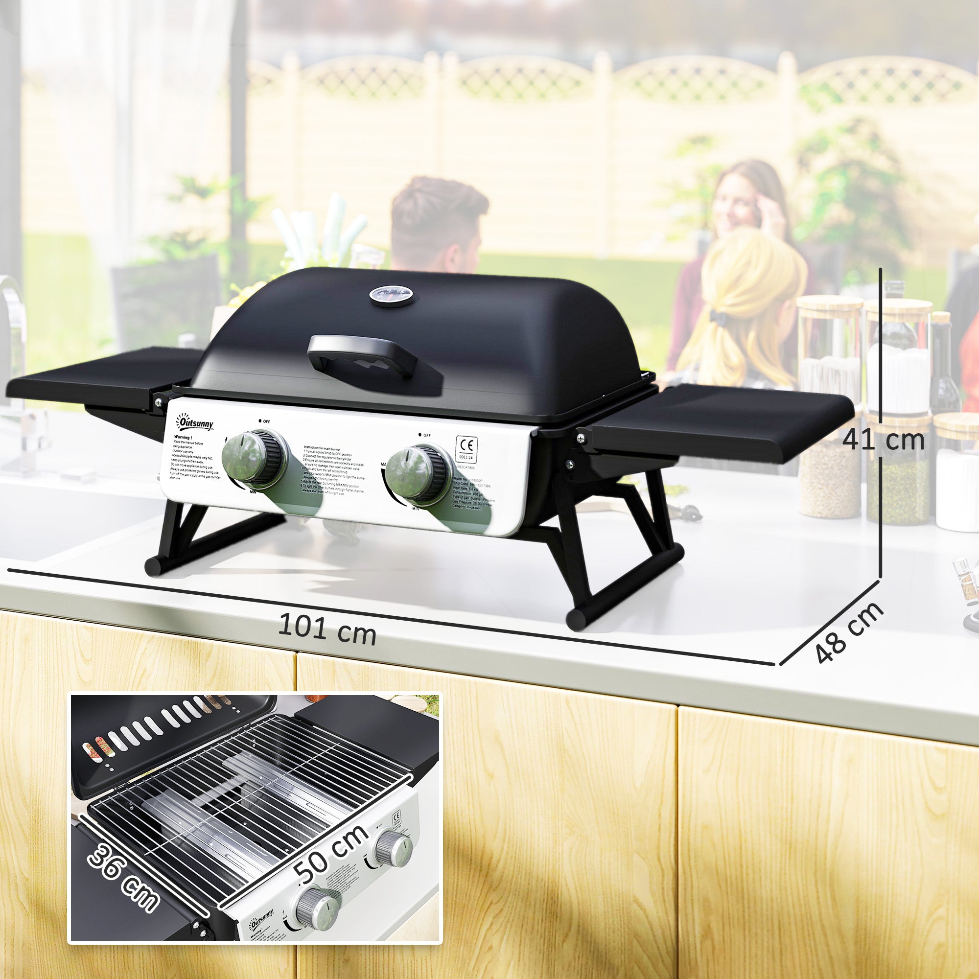 Outsunny Churrasqueira a Gás com 2 Queimadores, 101x48x41 cm Preto