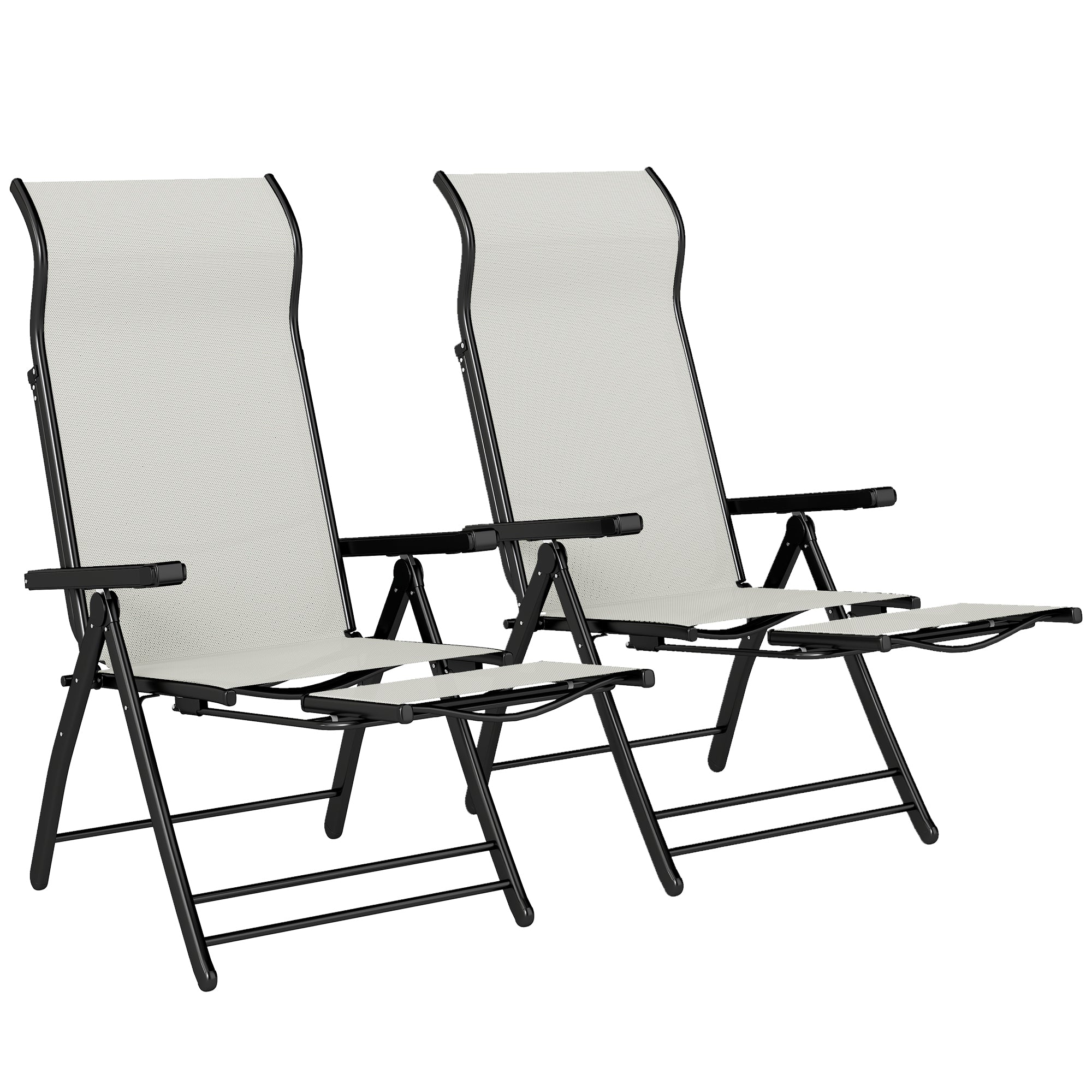 Outsunny Conjunto de 2 Cadeiras Reclináveis Dobráveis de Jardim, Cinza Claro
