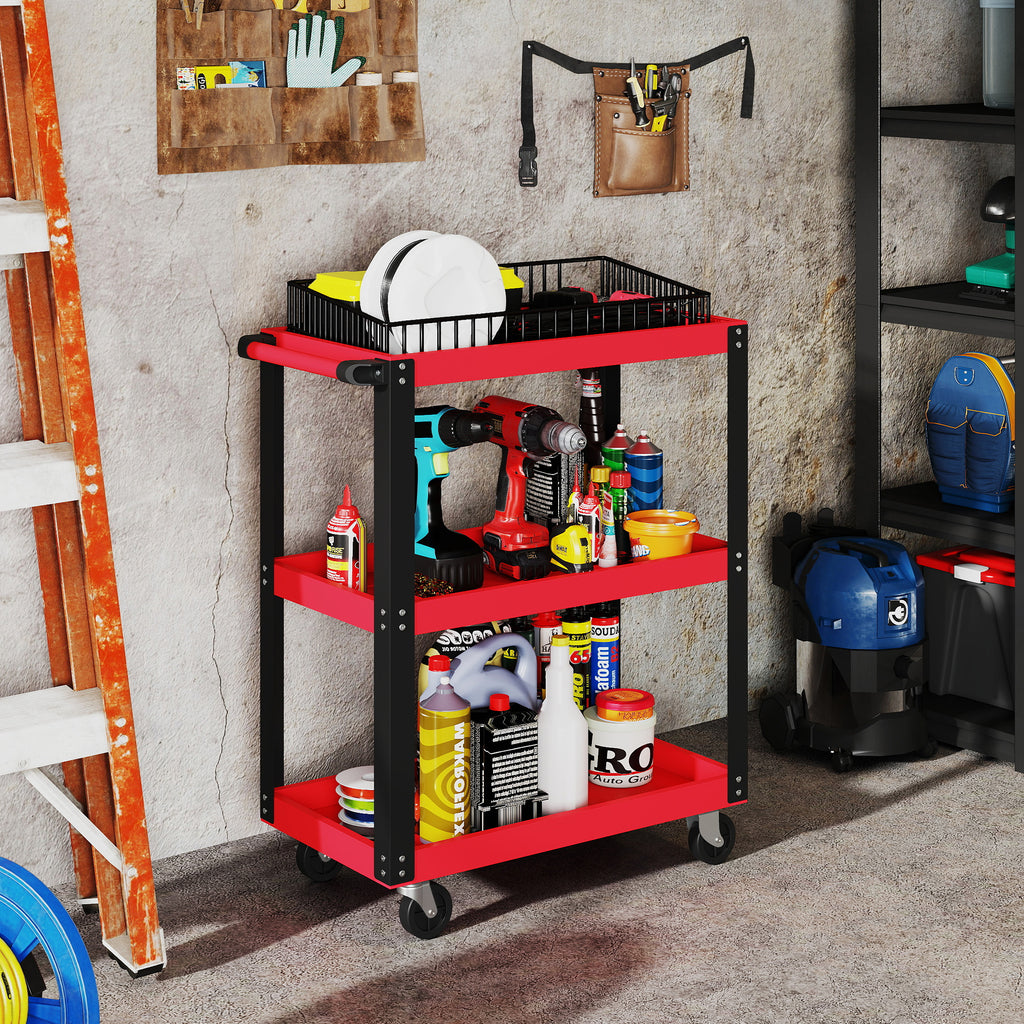 HOMCOM Carrinho de Ferramentas com 3 Prateleiras para Garagem
