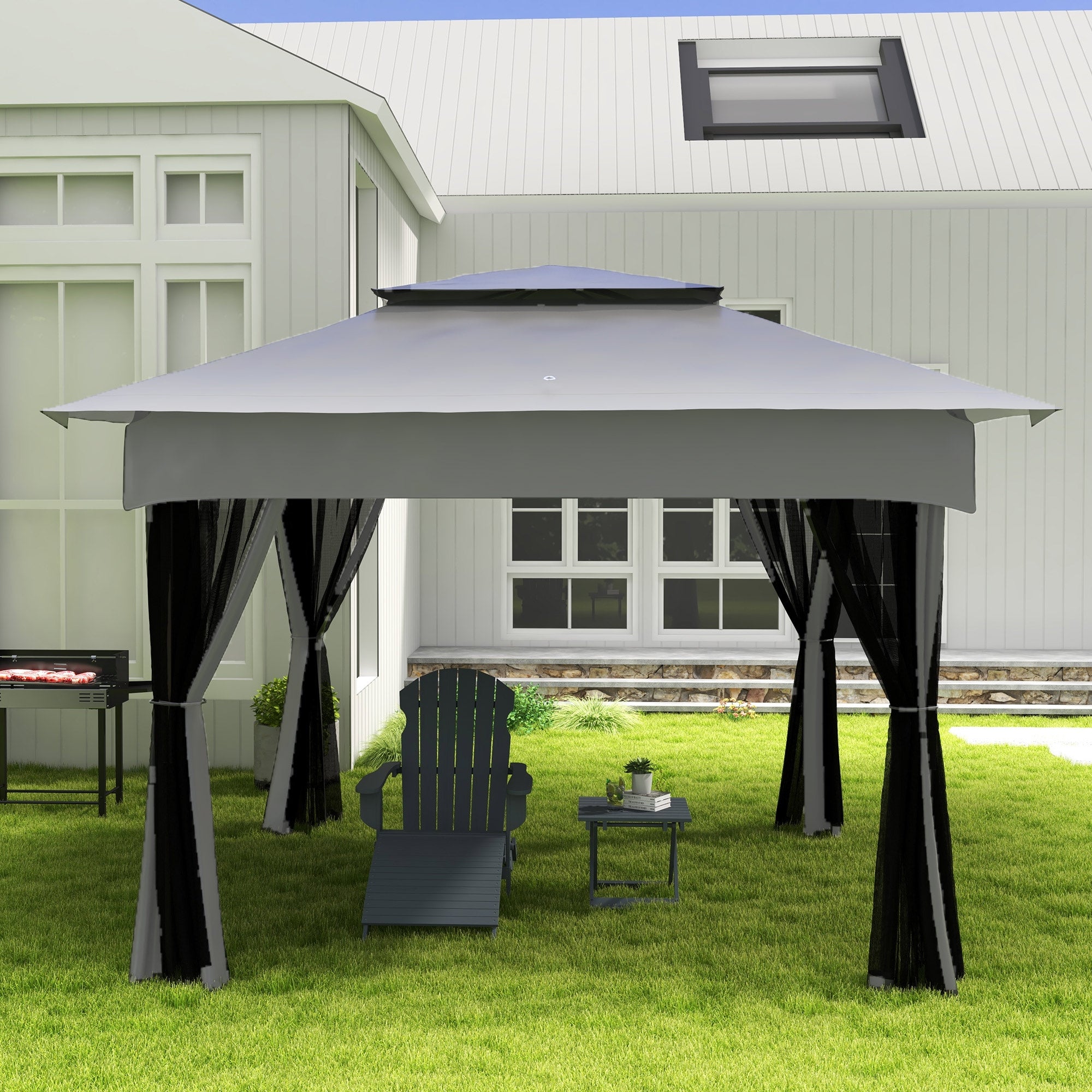 Outsunny Churrasqueira a Carvão Portátil com Espeto Giratório, 118x32x90 cm