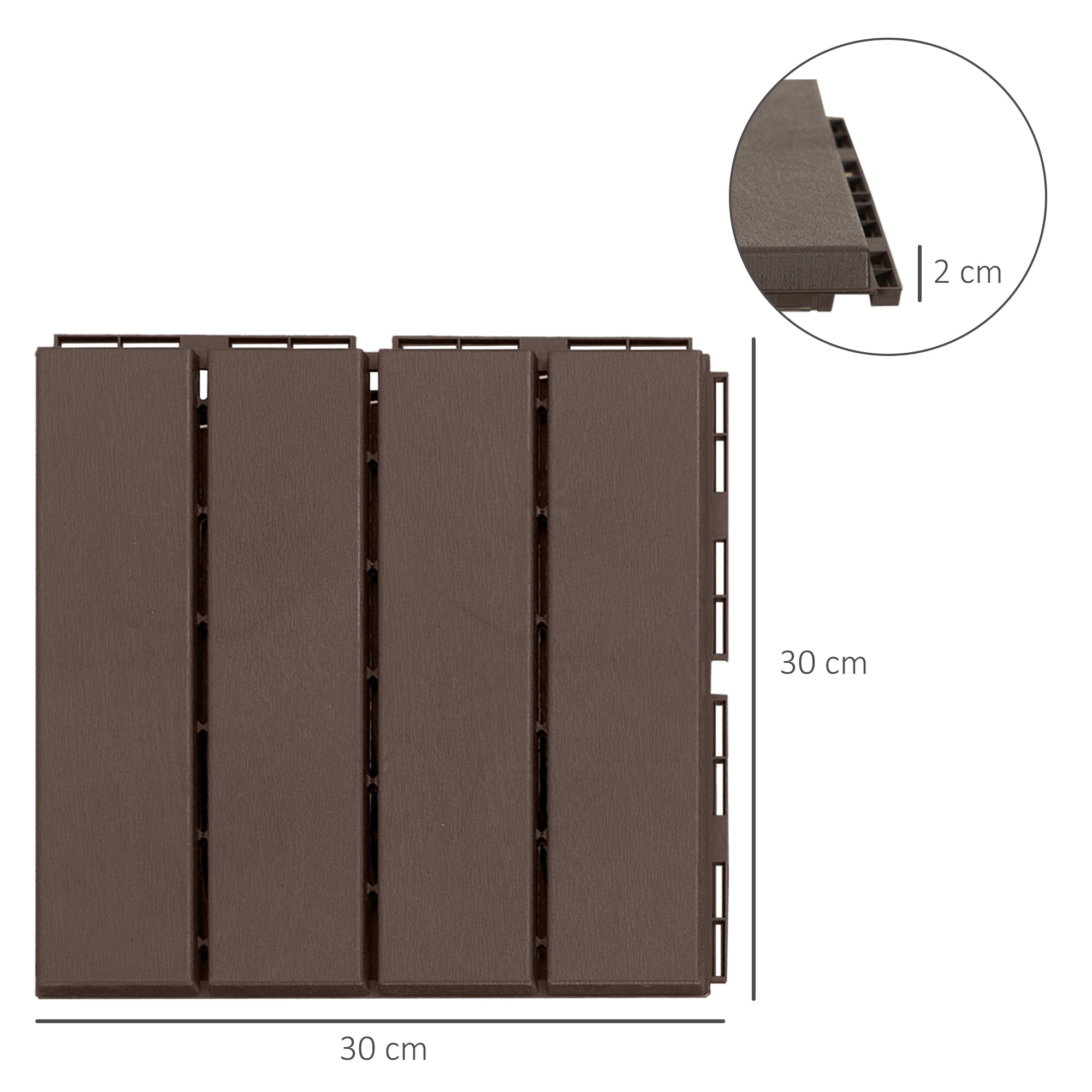 Outsunny Conjunto de 9 Estrados para Exterior 30x30cm Marrom