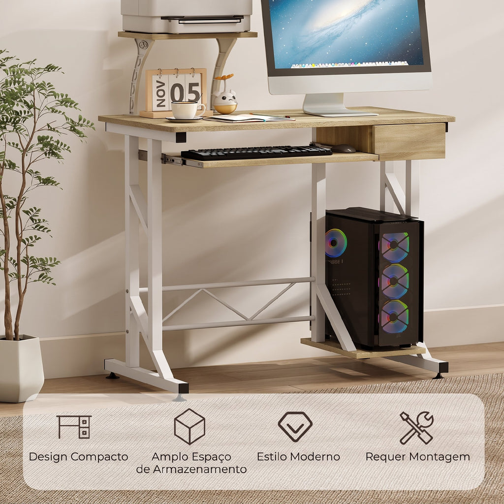 HOMCOM Secretária para Computador com Gaveta e Bandeja, 90x50x100 cm