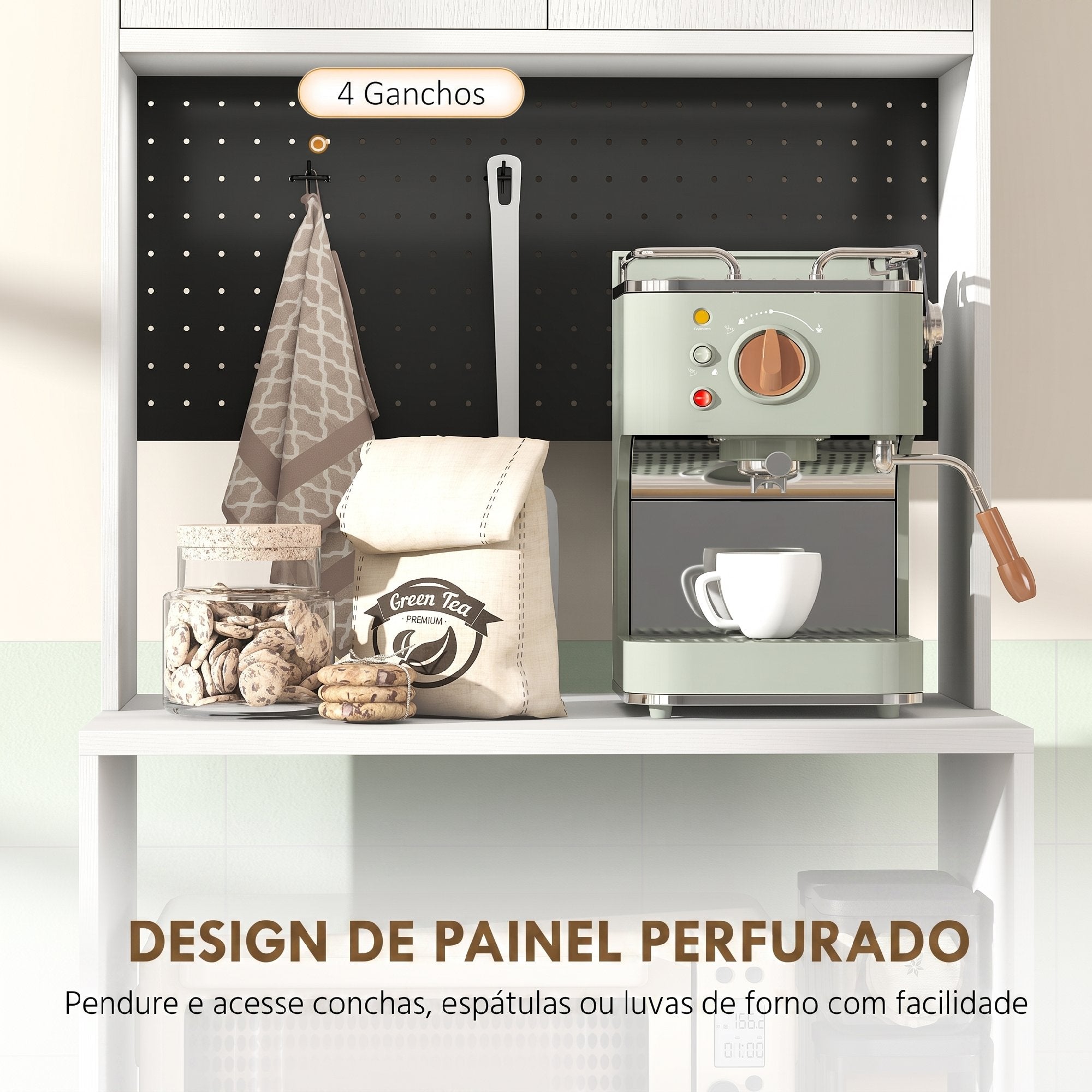 HOMCOM Armário Auxiliar de Cozinha para Micro-ondas com Painel Perfurado Branco
