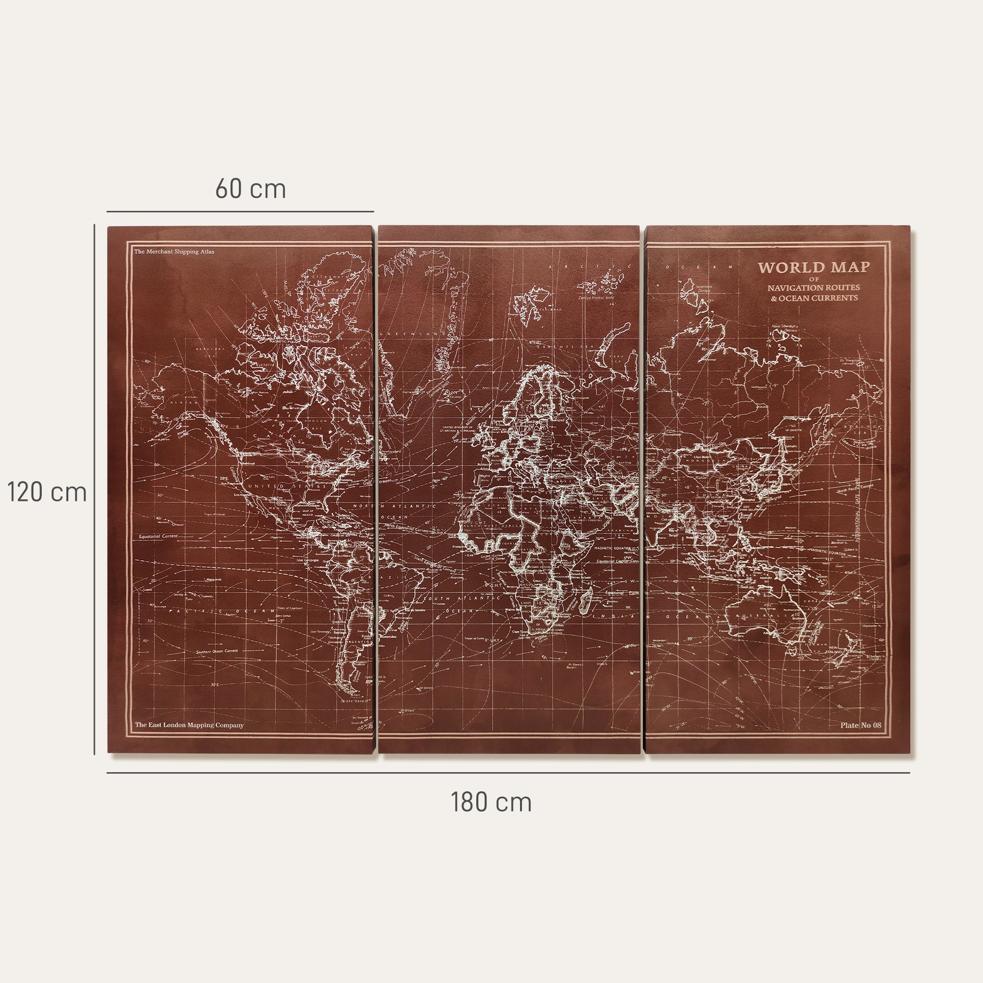 HOMCOM Mapa Múndi Vintage Quadros Decorativos Pintados à Mão 120x60 cm