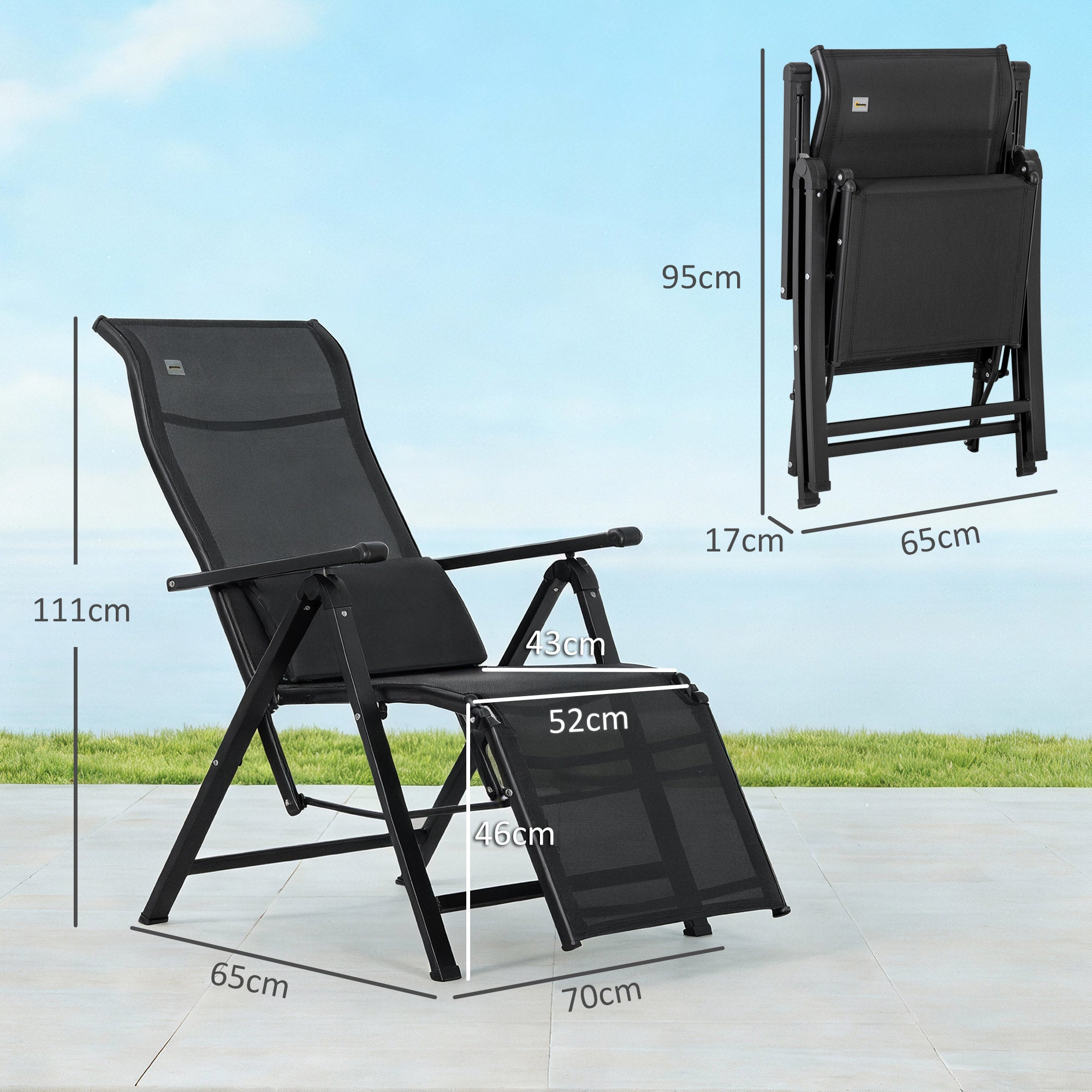 Outsunny Espreguiçadeira Gravidade Zero Dobrável 70x65x111 cm Preto