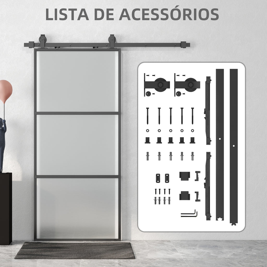 HOMCOM Porta de Correr de Vidro com Fecho Suave 91,4x203,2 cm