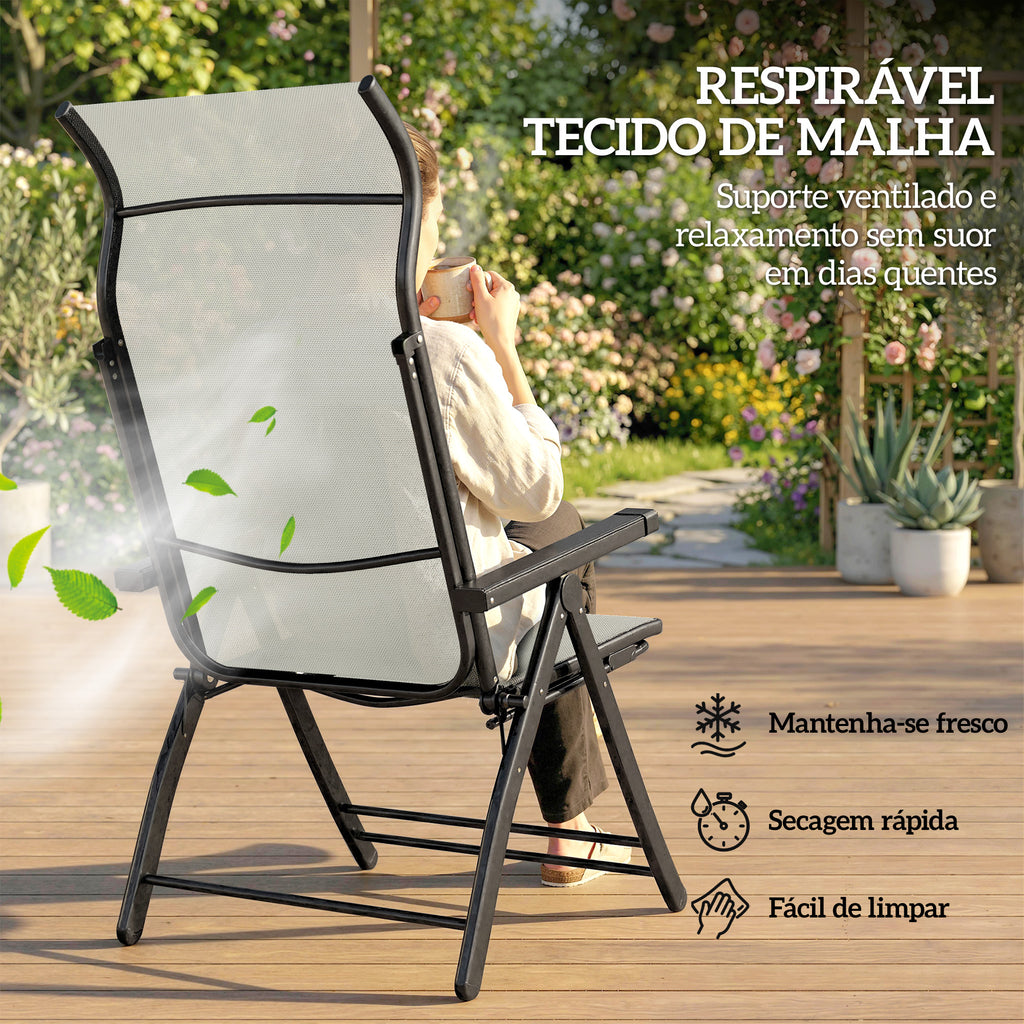 Outsunny Conjunto de 2 Cadeiras Reclináveis Dobráveis de Jardim, Cinza Claro