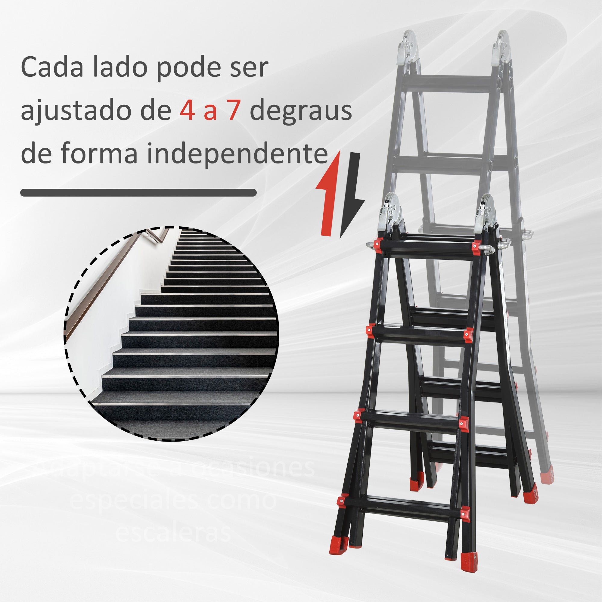 HOMCOM Escada Telescópica de Alumínio 4m Dobrável Preto e Vermelho