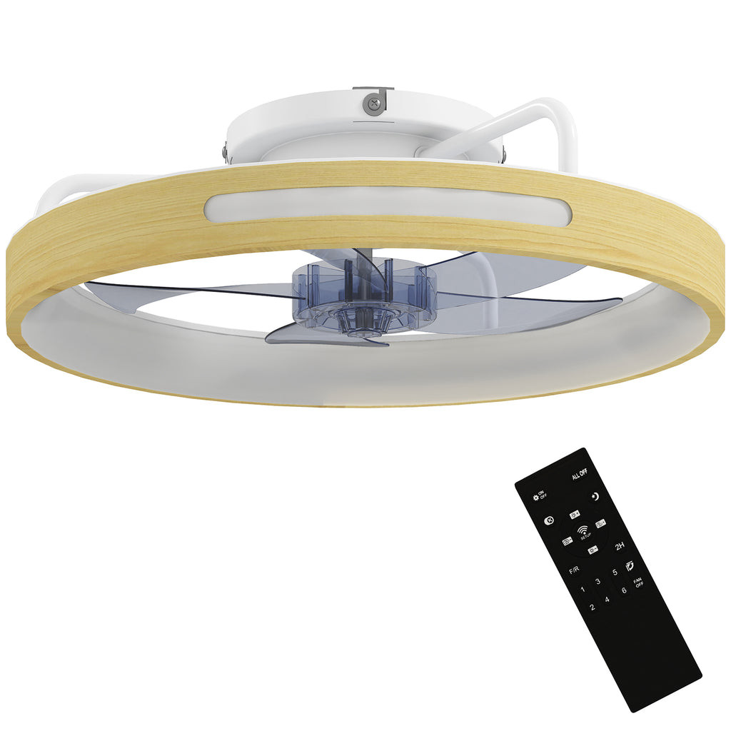 HOMCOM Ventilador de Teto LED 40W Motor DC 6 Velocidades Madeira Natural