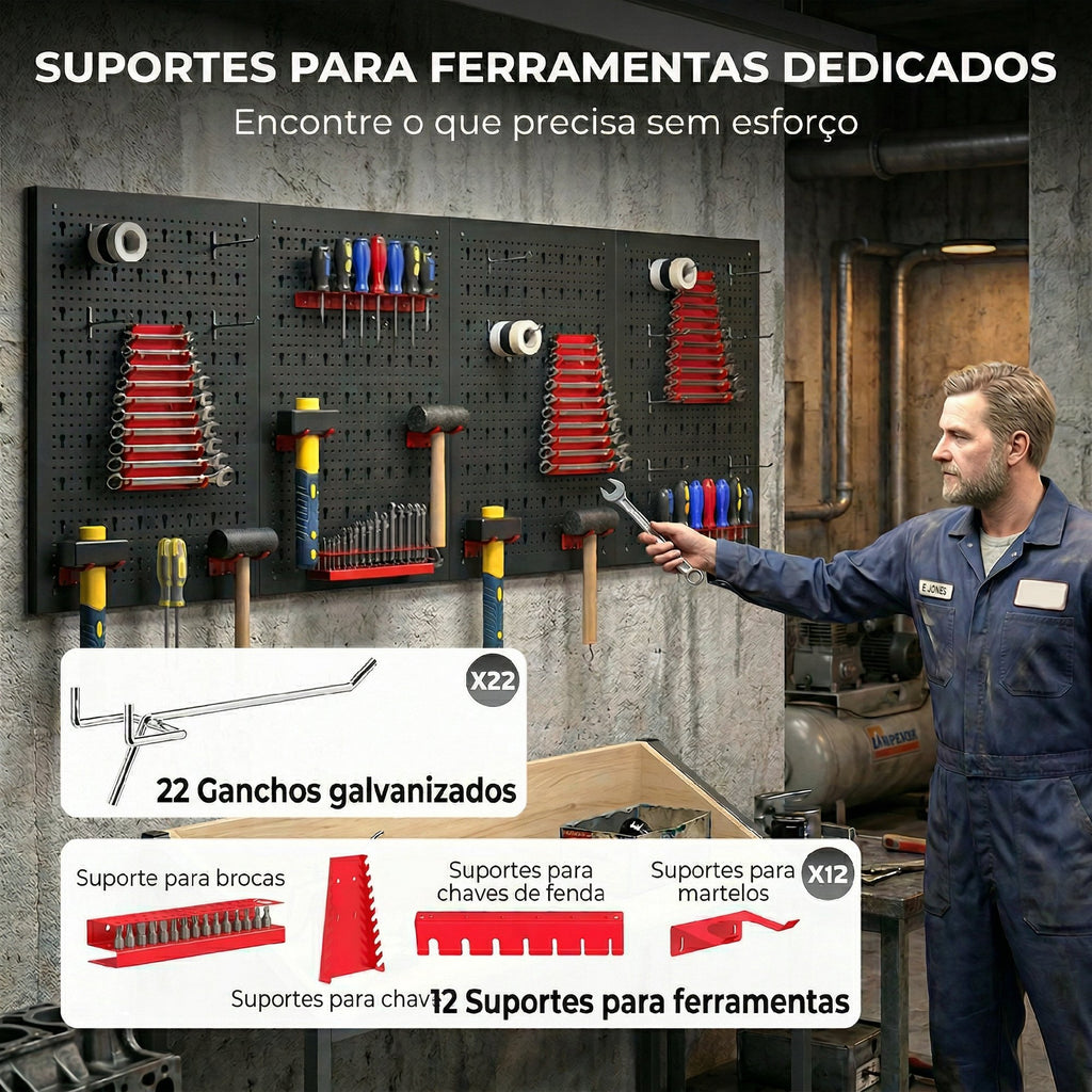 HOMCOM Organizador de Ferramentas de Parede com 38 Peças