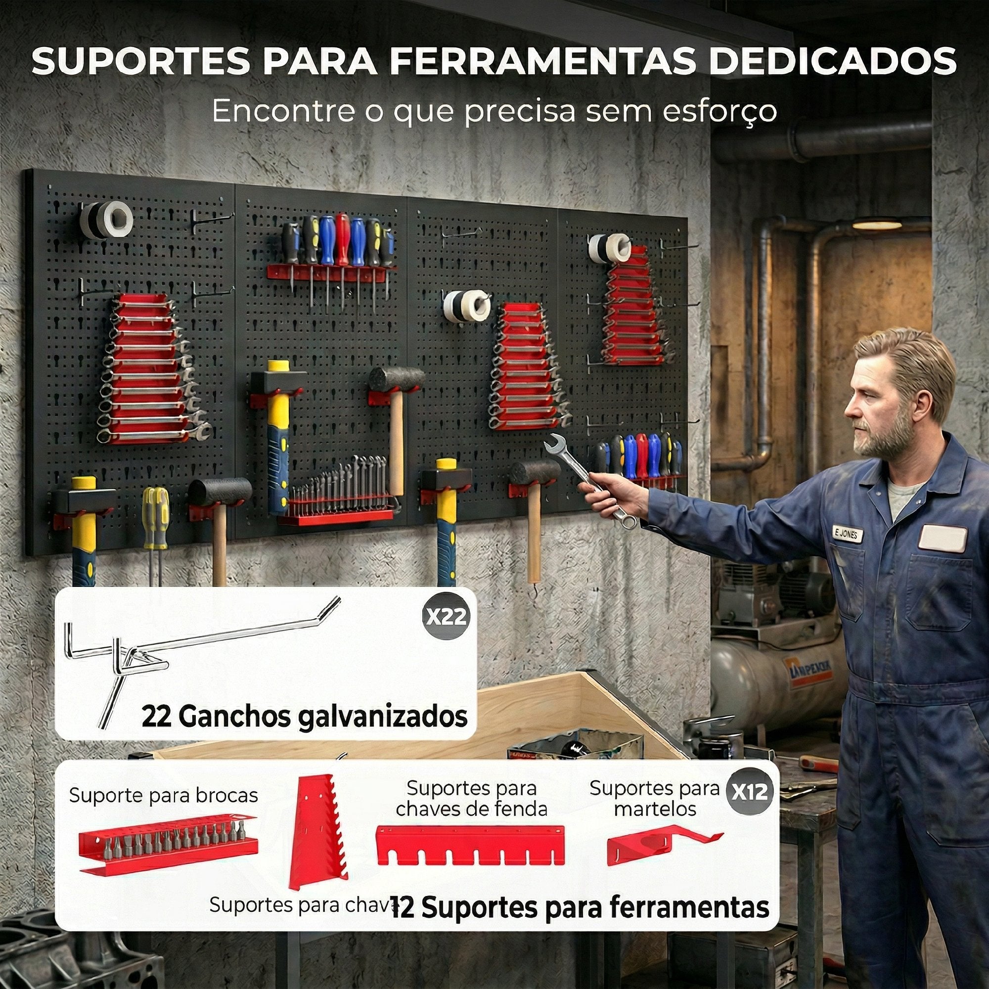 HOMCOM Organizador de Ferramentas de Parede com 38 Peças