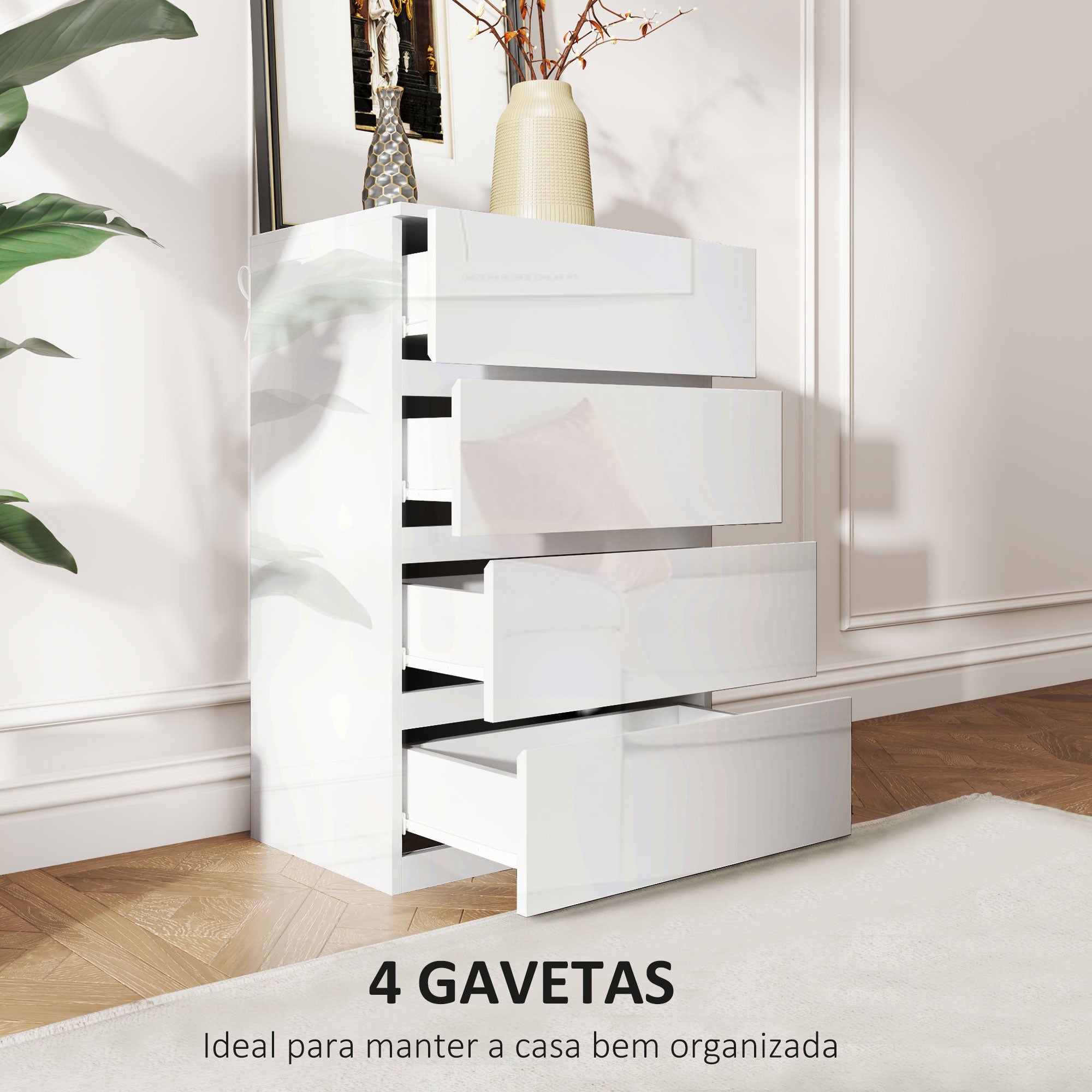 HOMCOM Cómoda 4 Gavetas de Madeira Moderna 55x33x80 cm