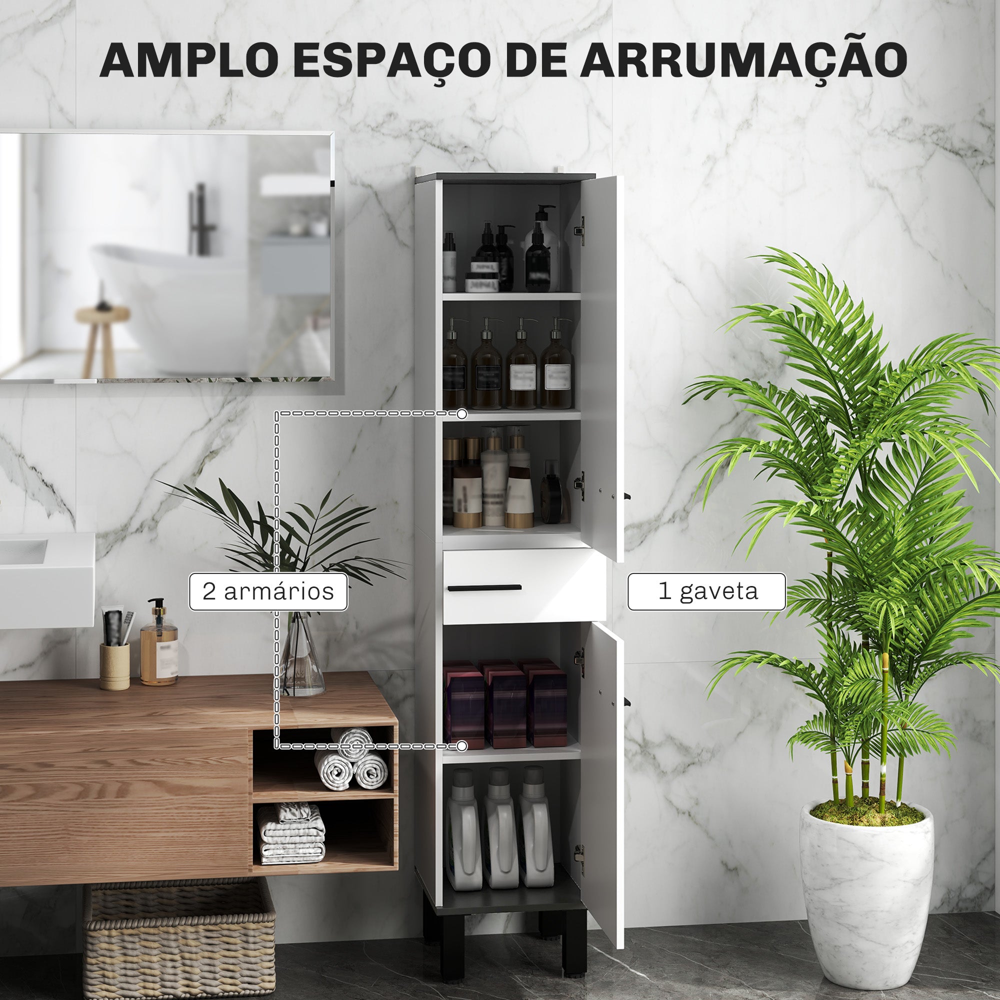 HOMCOM Coluna de Casa de Banho, Armário Alto com Gaveta