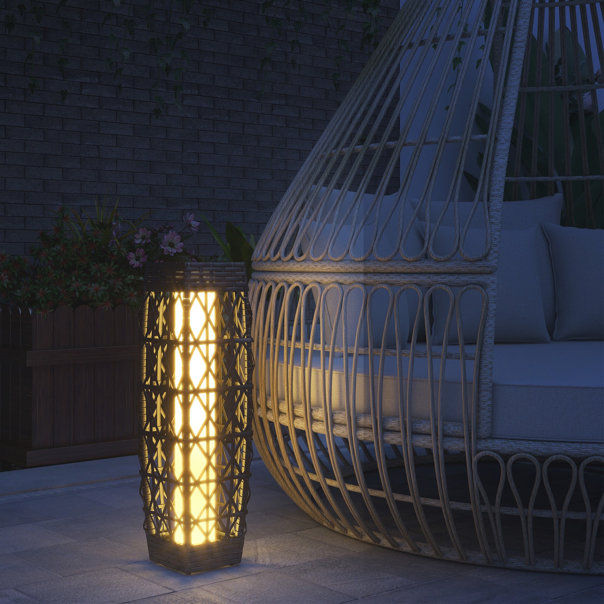 Outsunny Candeeiro Solar LED de Exterior em Vime, 20x20x68 cm