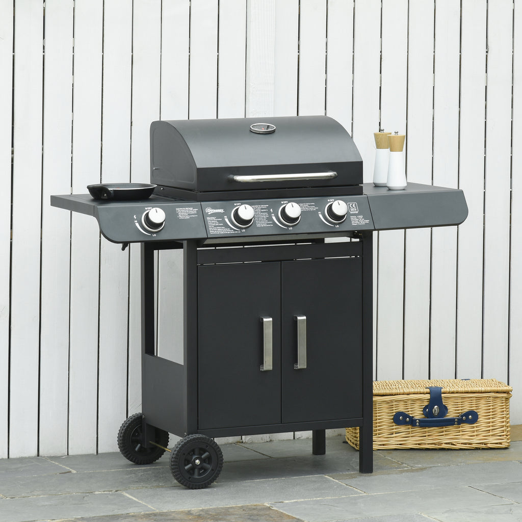 Churrasqueira a Gás Outsunny 3+1 Queimadores 11,6KW Com Armário