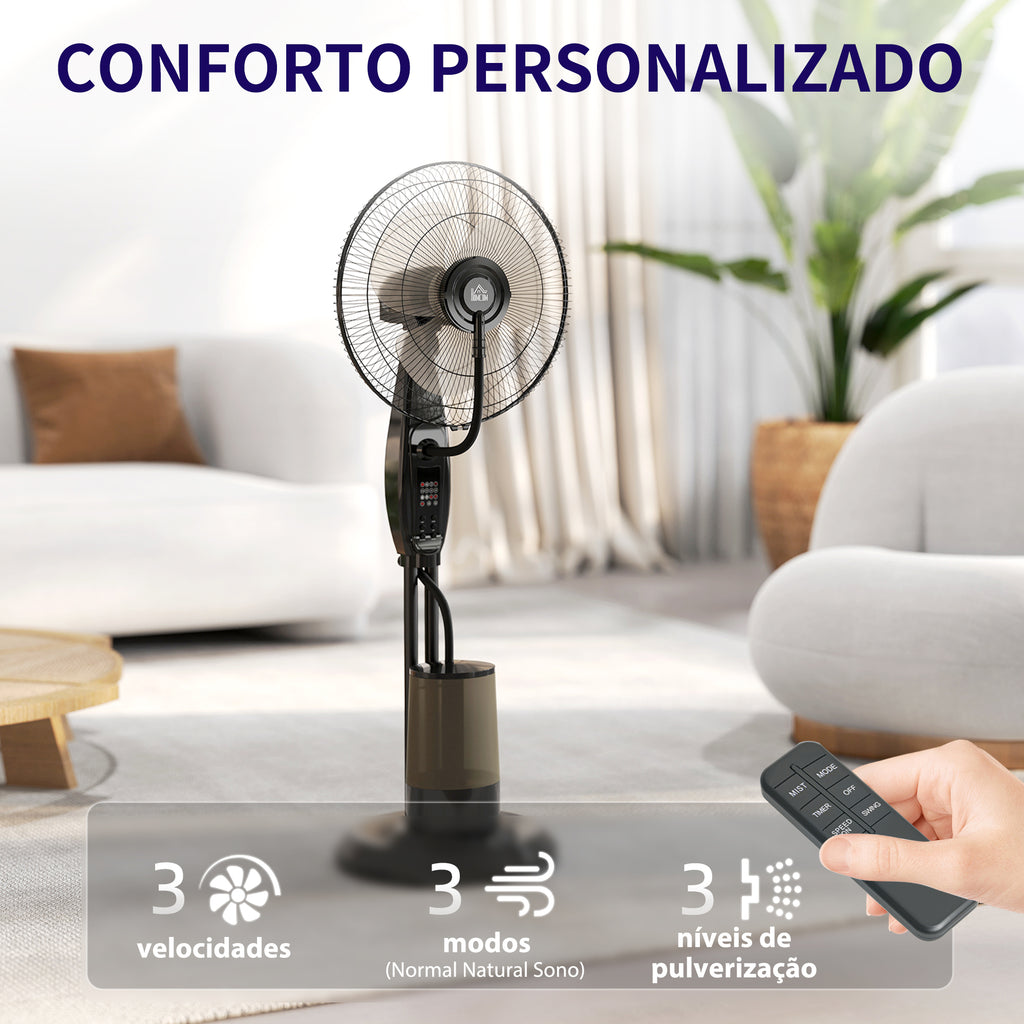 HOMCOM Ventoinha de Pé com Nebulizador 75 W, 3,2L, Preto