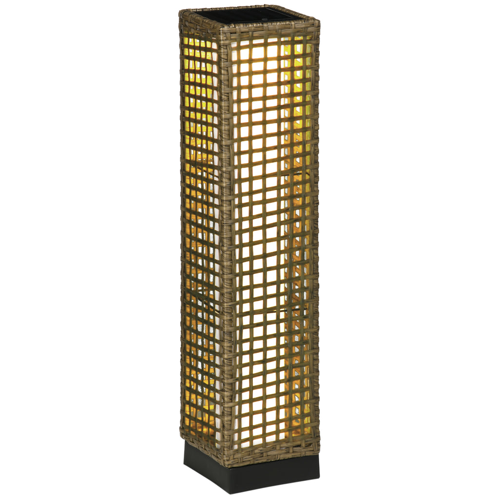 Outsunny Candeeiro Solar de Vime LED, 15,5x15,5x69cm, Marrom Areia