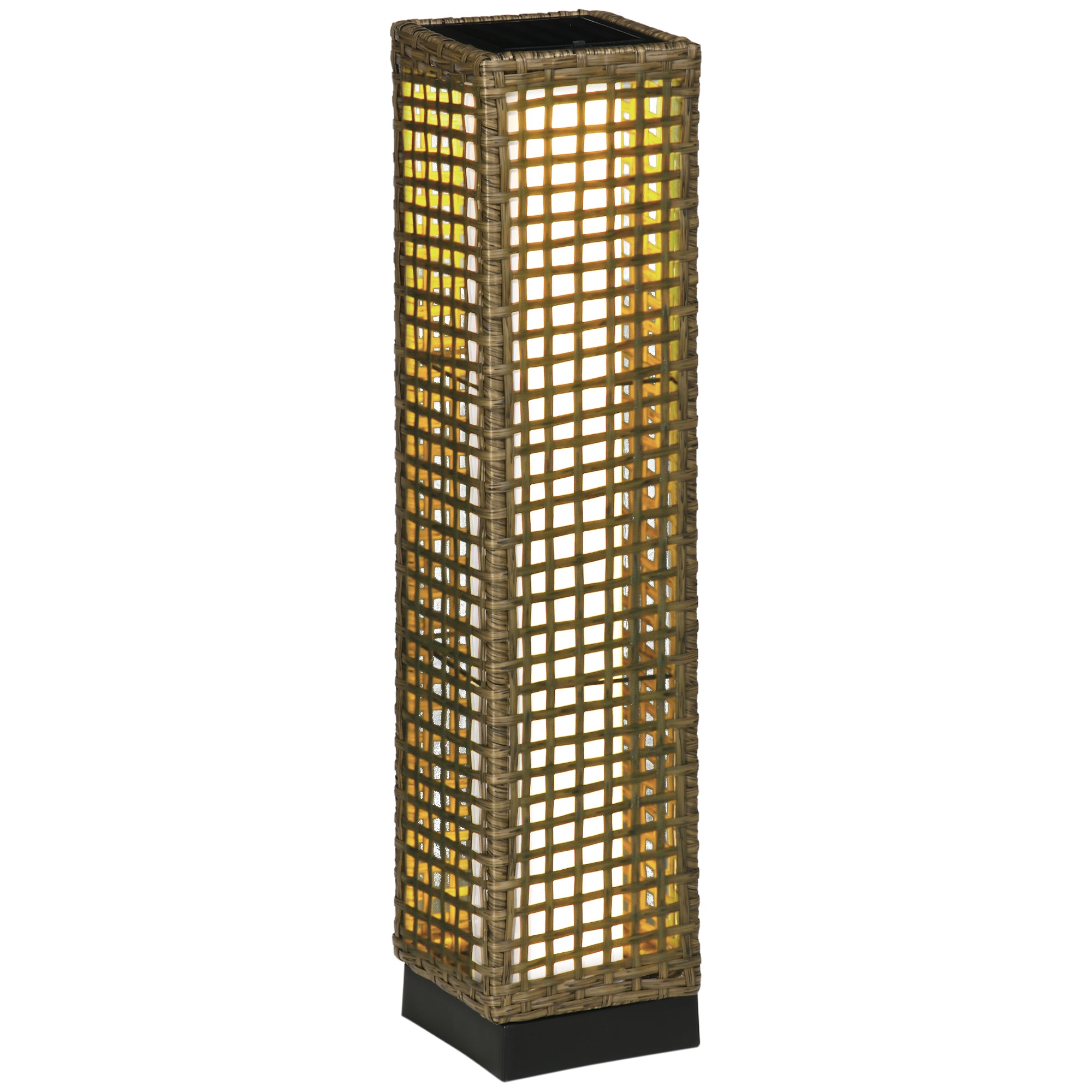 Outsunny Candeeiro Solar de Vime LED, 15,5x15,5x69cm, Marrom Areia