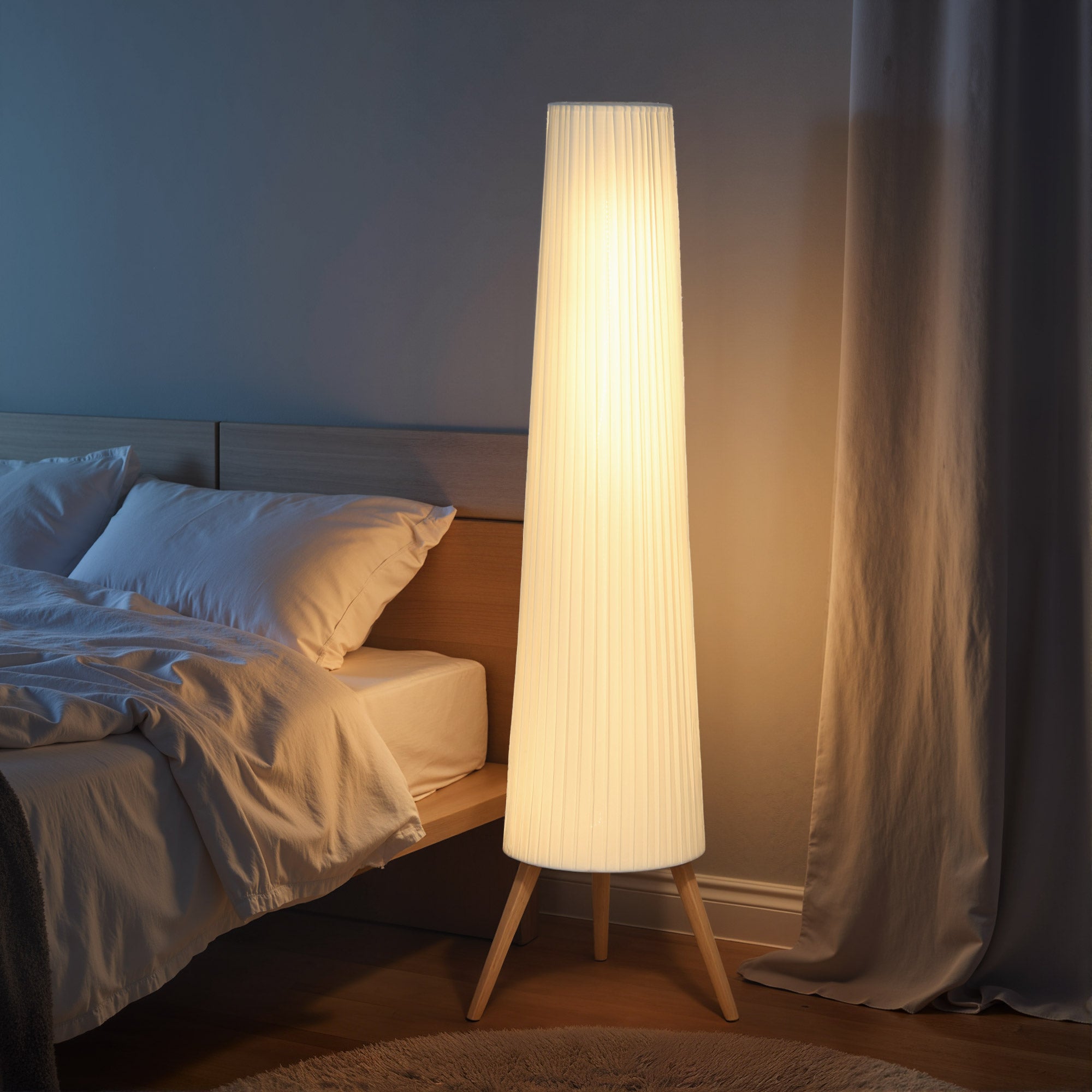 HOMCOM Candeeiro de Pé com Tripé, Madeira e Tecido, 153 cm