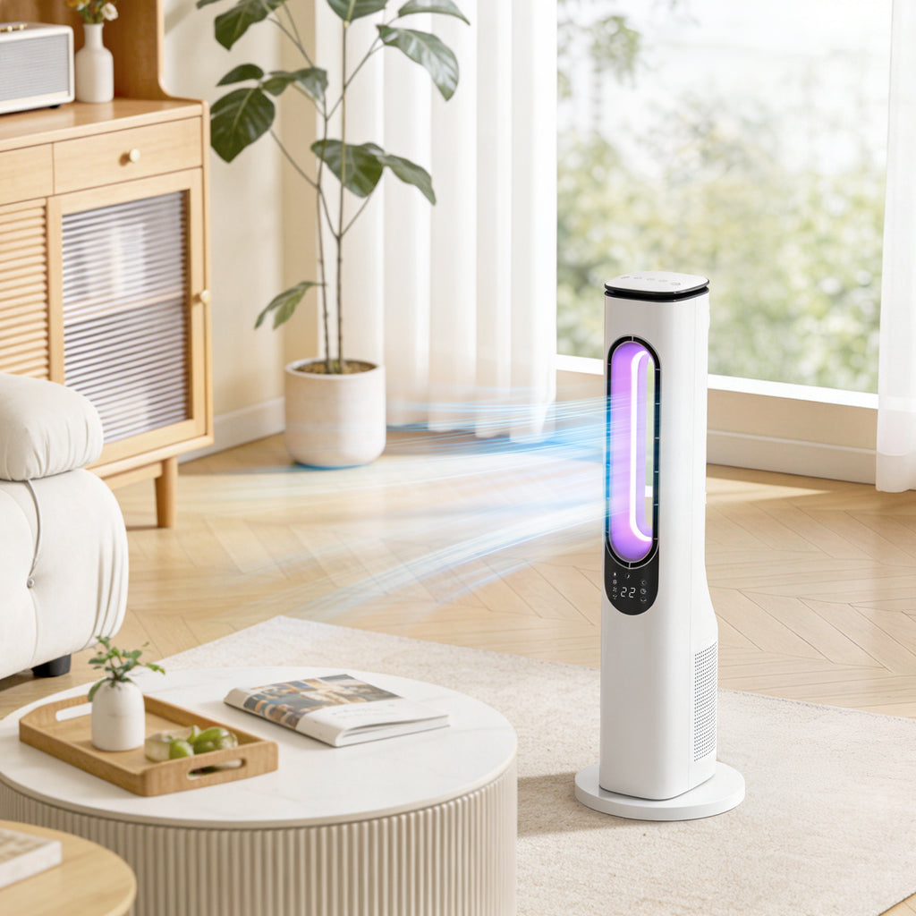 HOMCOM Ventilador de Torre Sem Pás LED Controlo Remoto Branco