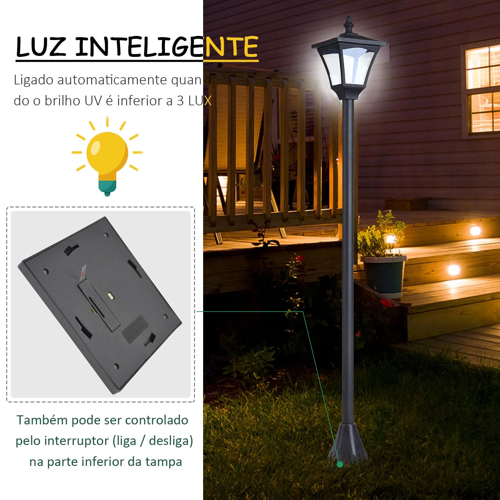 Candeeiro Solar de Jardim Outsunny 120 cm com Luz LED