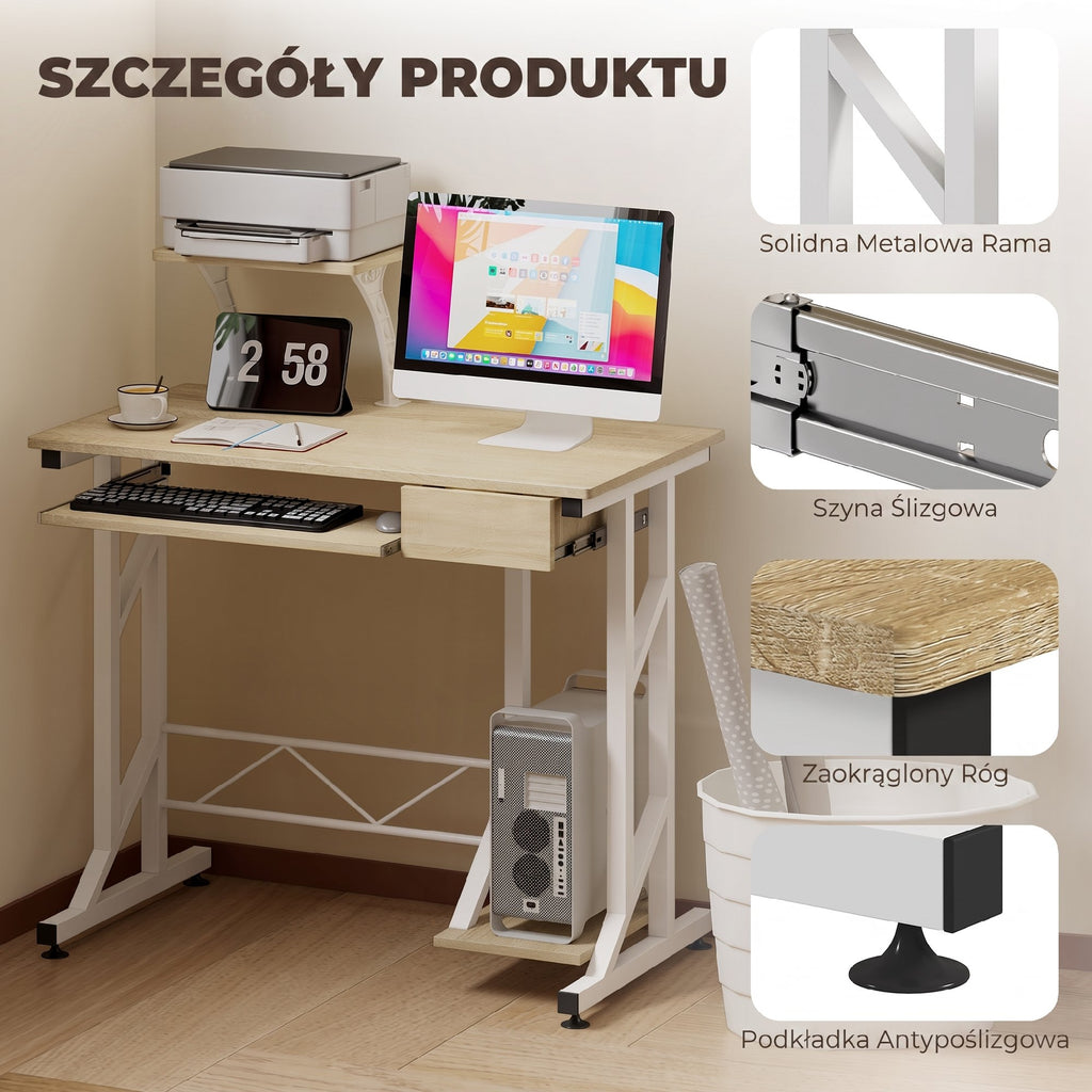 HOMCOM Secretária para Computador com Gaveta e Bandeja, 90x50x100 cm