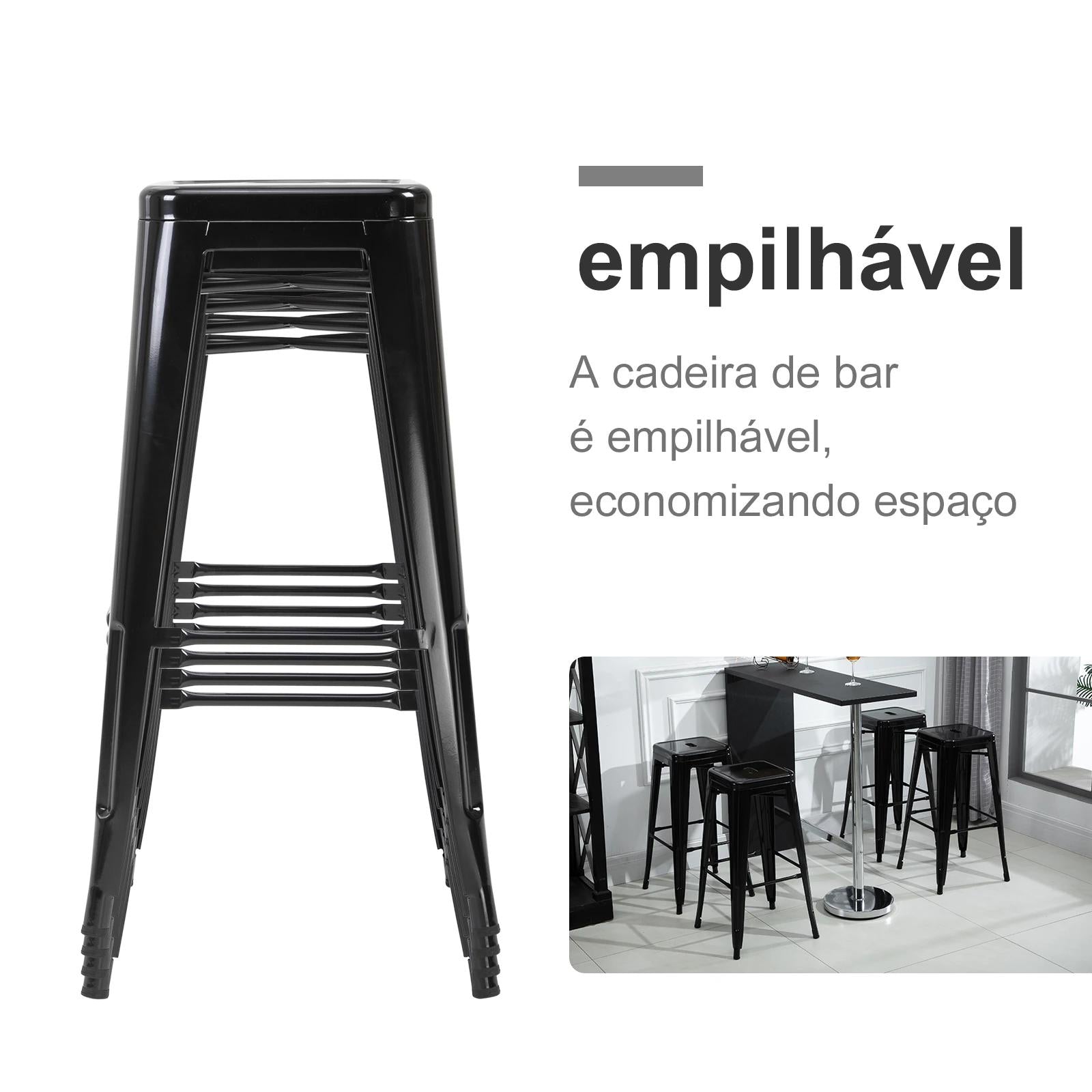 HOMCOM Conjunto de 4 Bancos Industriais em Metal, 43x43x76 cm